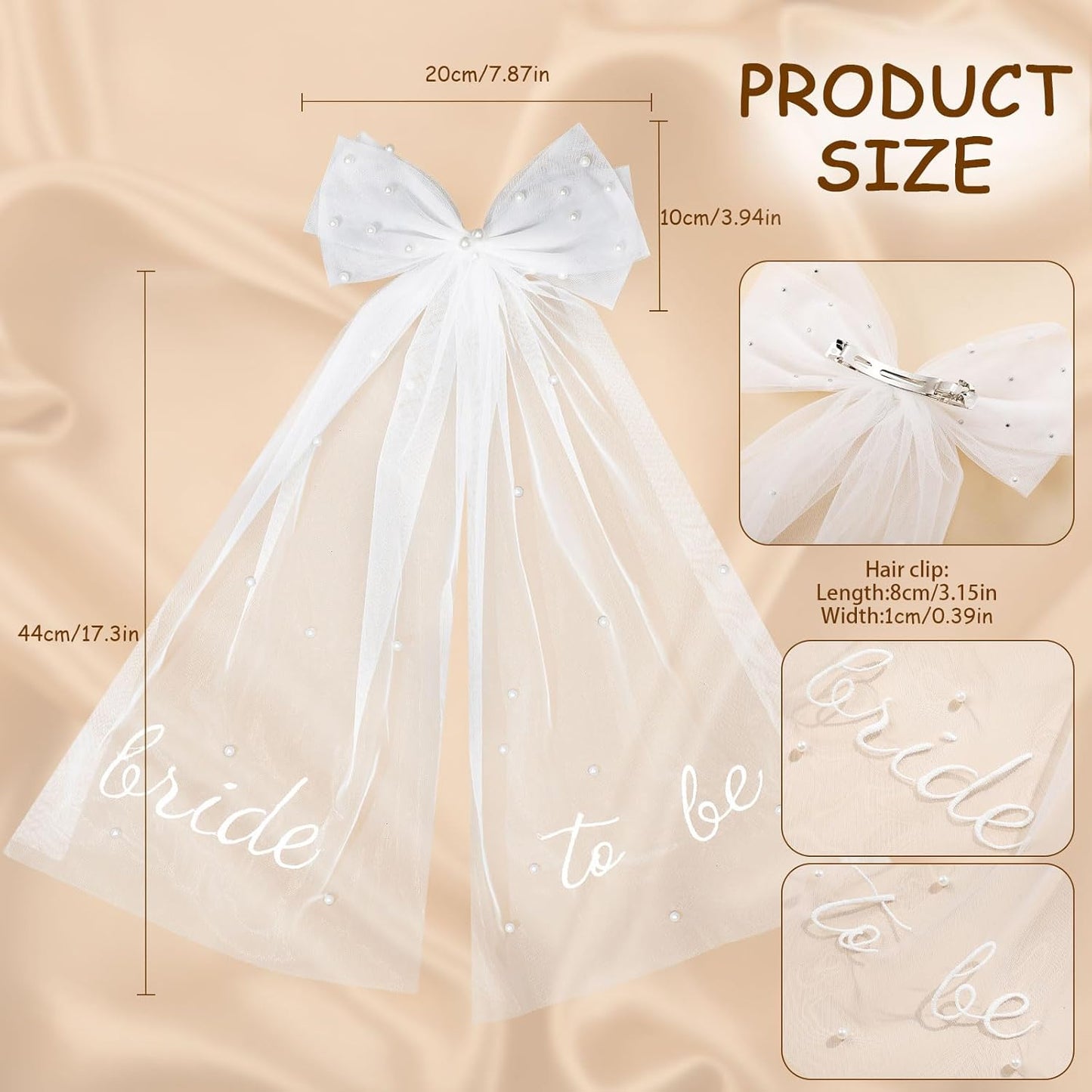 Bride to Be Bridal Veil White Pearl Bow Wedding Veil Hair Clip Tulle Bridal Short Veils for Women Girls Bachelorette Party Bridal Shower Bridesmaid Gift Engagement Party