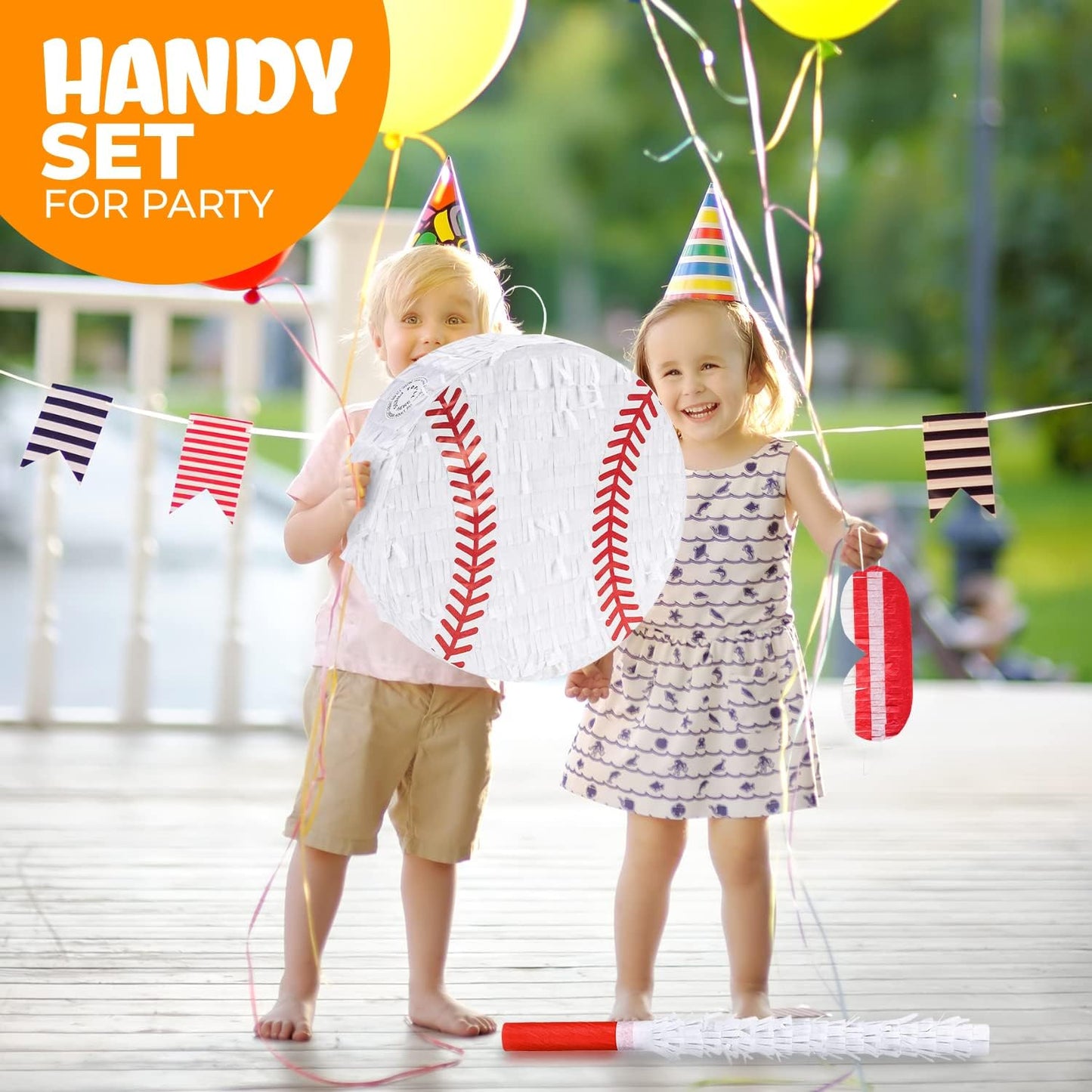 Baseball Pinata Bundle with a Blindfold and Bat (13"x13"x4"), Baseball Pinata for Boys, Perfect for Birthday Party, Sport Theme Party, Decoration