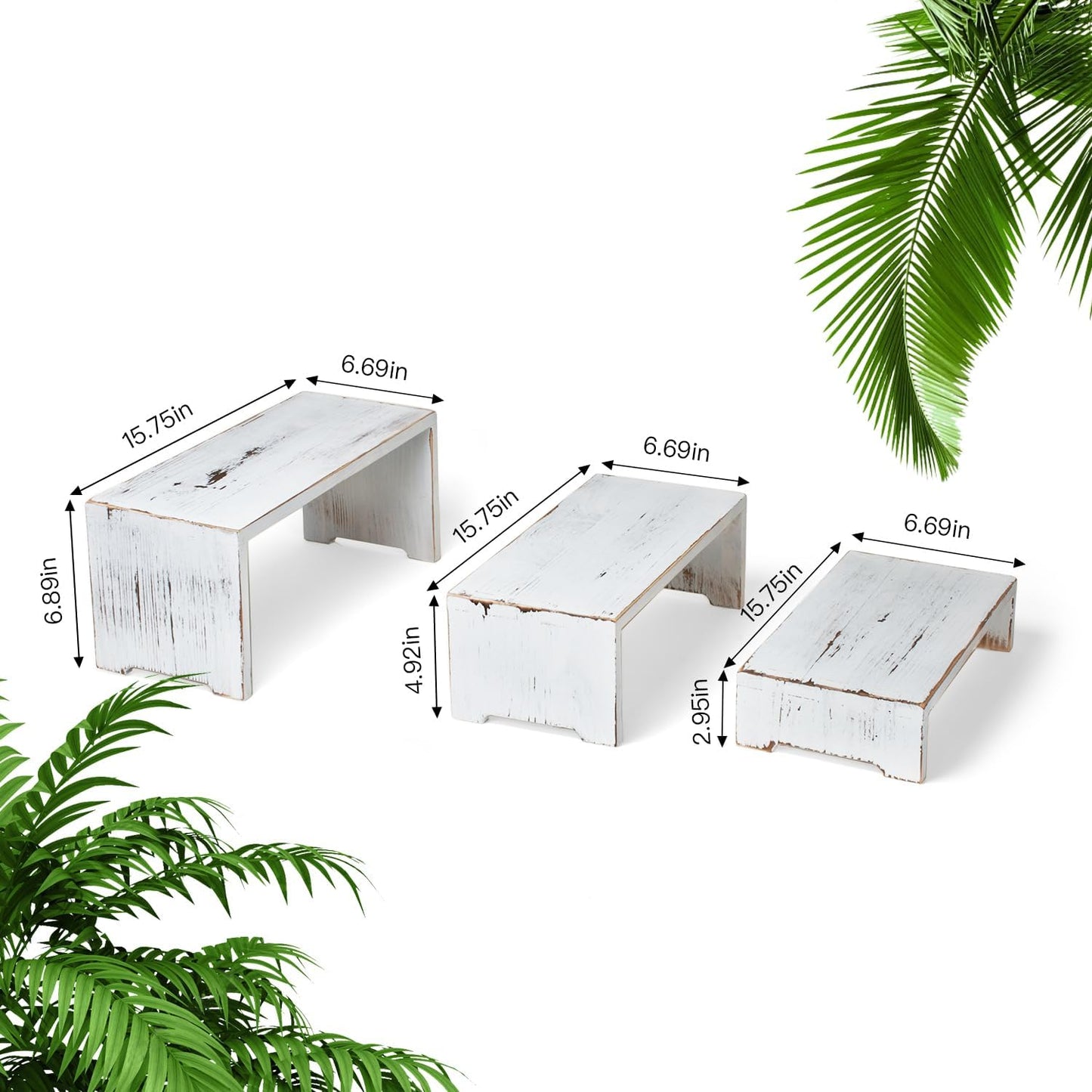 Set of 3 Wooden Rustic Cupcake Stand for 24 Cupcakes, Stepped Wood Display Stand for Weddings, Tiered Party Buffet Table Display Nesting Riser for Food , Dessert, Cookie, Craft Show, White