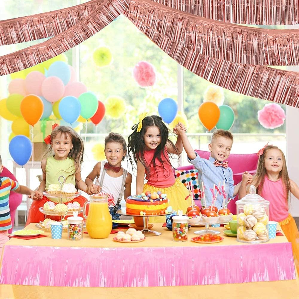 BEISHIDA 3 Packs 30 Feet Metallic Foil Fringe Garland Tinsel Streamers，Shiny Rose Gold Wall Hanging Tinsel Fringe Banners for Wedding Birthday Party Decoration Halloween Christmas New Year