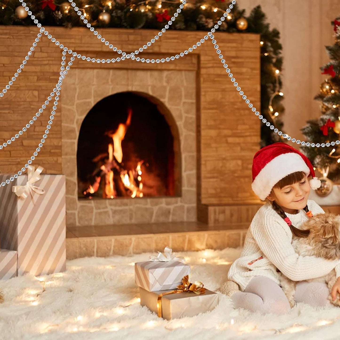 Faux Silver Pearl Beads Garland - 10mm Christmas Tree Beads 11 Yards Silver Pearl Strands Spool Pearl String Bead Roll for Wedding Party Christmas Tree Decoration(10mm 11Yards, Silver)