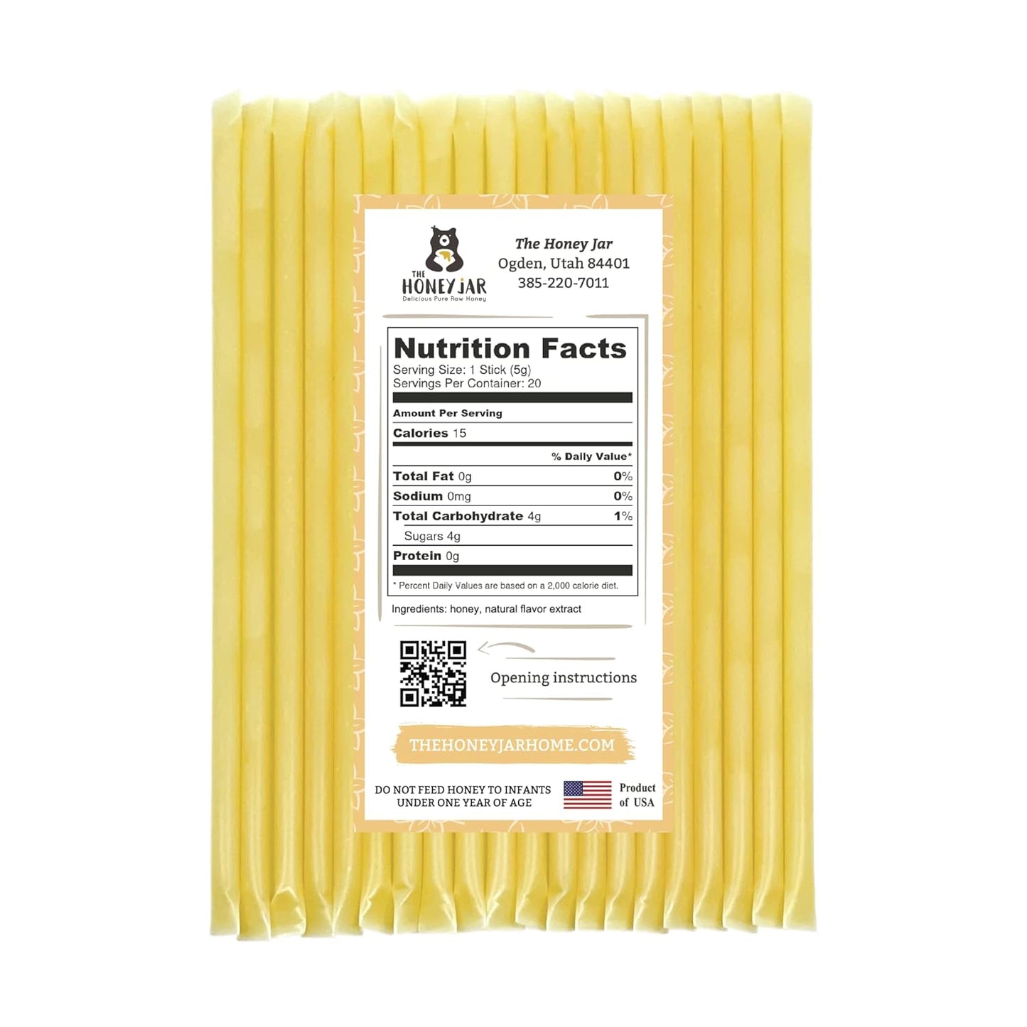 The Honey Jar Vanilla Flavored Honey Sticks - Pure Honey Straws For Tea, Coffee, or a Healthy Treat - One Teaspoon of Flavored Honey Per Stick - Made In The USA with Real Honey - (20 Count)