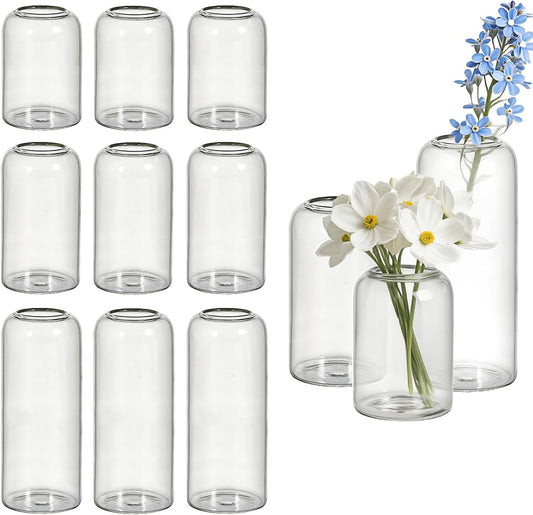 Glass Bud Vases Set of 12 Clear Flower Vase for Centerpieces Shelf, 3.9'' 4.9'' 6.7'' Modern Small Vases for Living Room Bedroom Office Home, Decor for Wedding House Warming Party