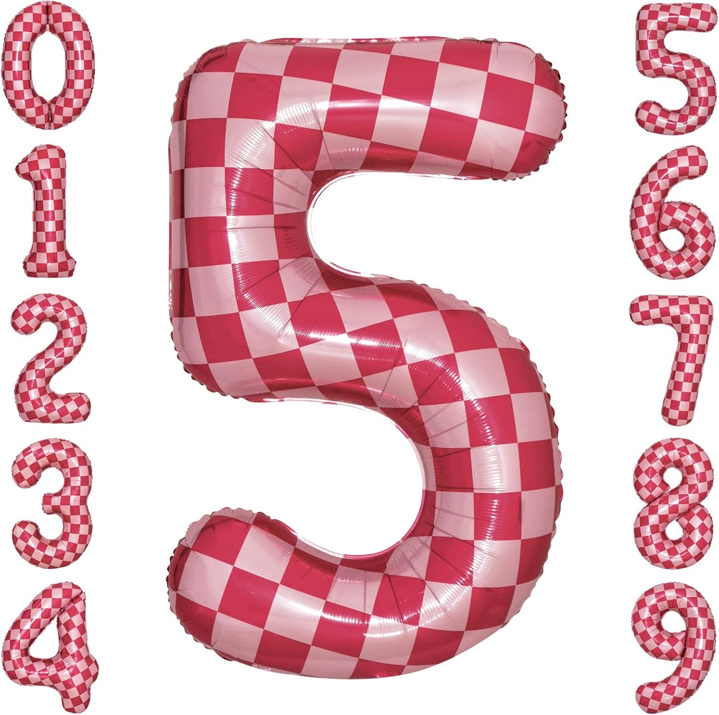 40 Inch Pink Checkered 5 Balloon Large Hot Pink Number Balloons for Girls 5th Birthday Decorations Pink Number 5 Balloon