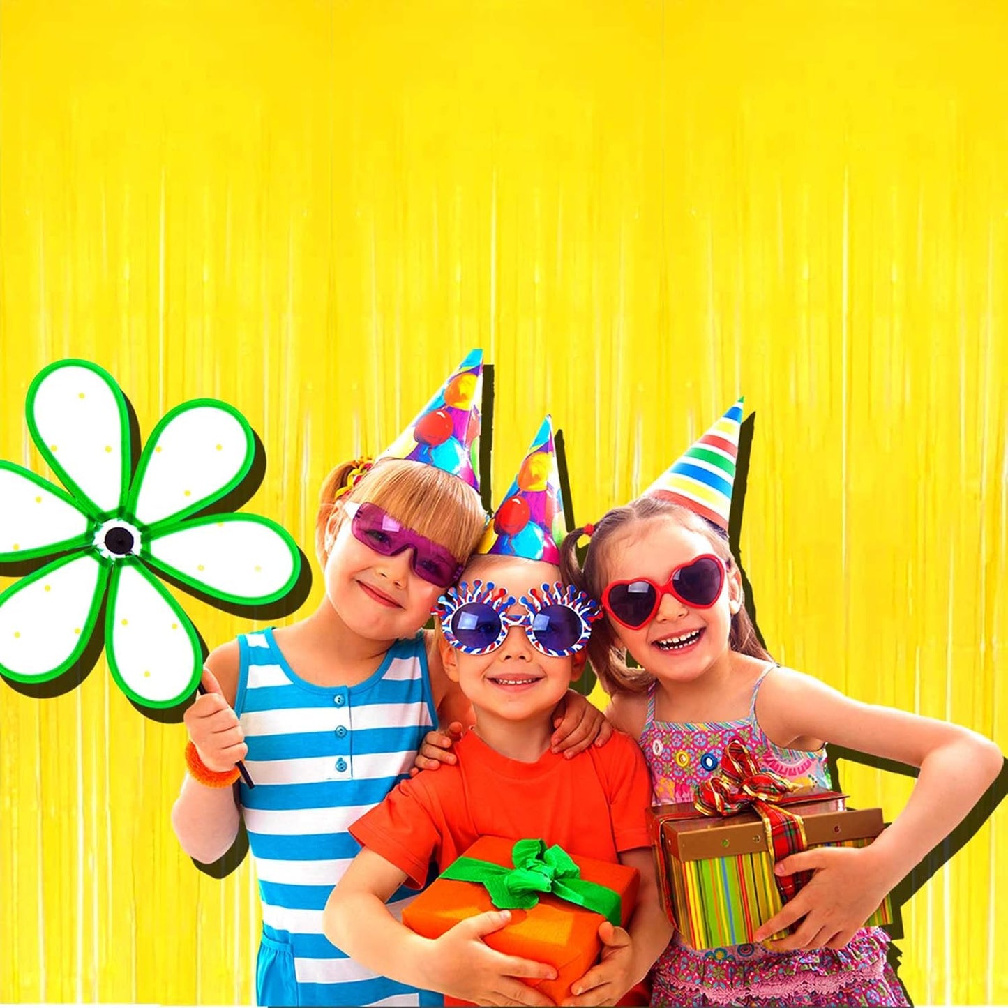 Pack Yellow Foil Fringe Curtain Backdrop 3.3Ft x 9.8Ft Metallic Tinsel Foil Fringe Streamers Curtains Photo Booth Wedding Thanksgiving Birthday Christmas Halloween Party Decoration