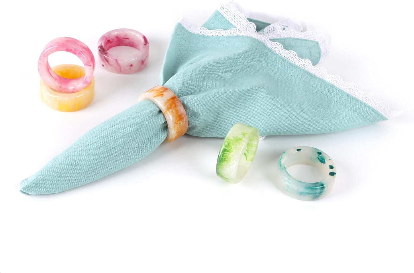 12 Pcs Epoxy Resin Napkin Rings Set - Decorative Pastel Table Holders, 1.5" Dia, Art Deco Style - Ideal for Weddings, Dinner, Parties, Home, Dining, Gifting, Indoor & Outdoor (Multi) - CLEENTABLE