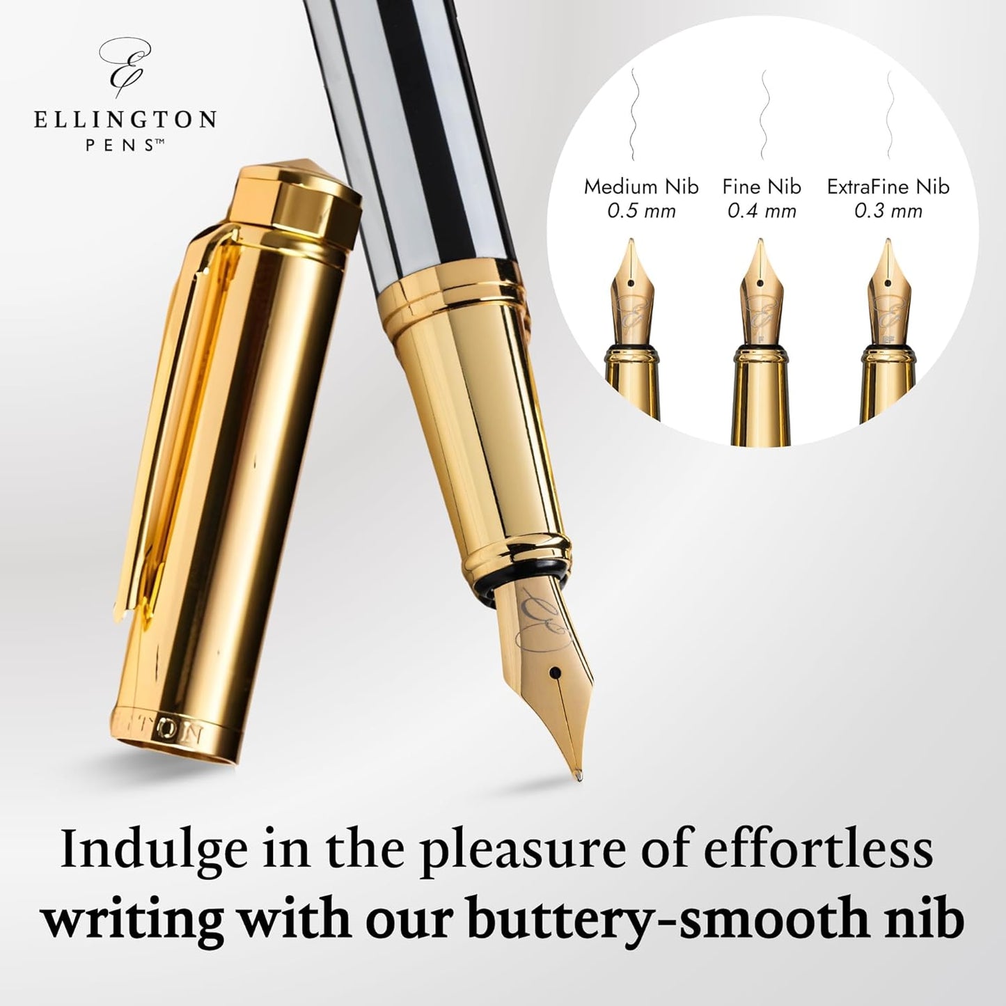 Ellington Pens Luxury Fountain Pen Set- Fountain Pens for Writing - Smooth Fine Nib - Includes Refillable Ink Converter, 3 Ink Cartridges [Black & Blue], Gift Box - Elegant Calligraphy