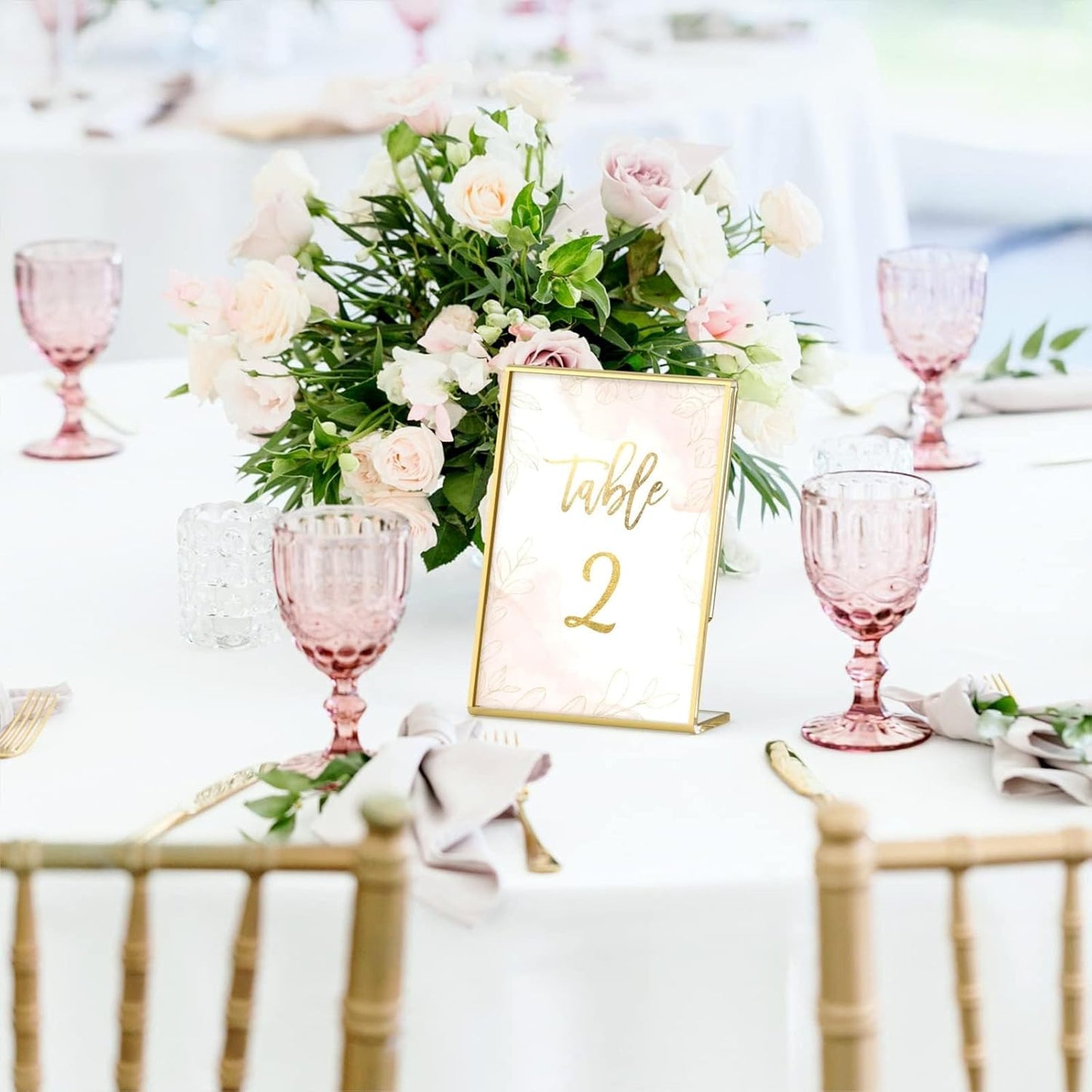 NIUBEE 4 x 6 Gold Frames, 6 Pack Acrylic Slanted Back Gold Picture Frames for Wedding Table Numbers, Restaurant Signs, Photos, Perfect for Wedding, Party, Event