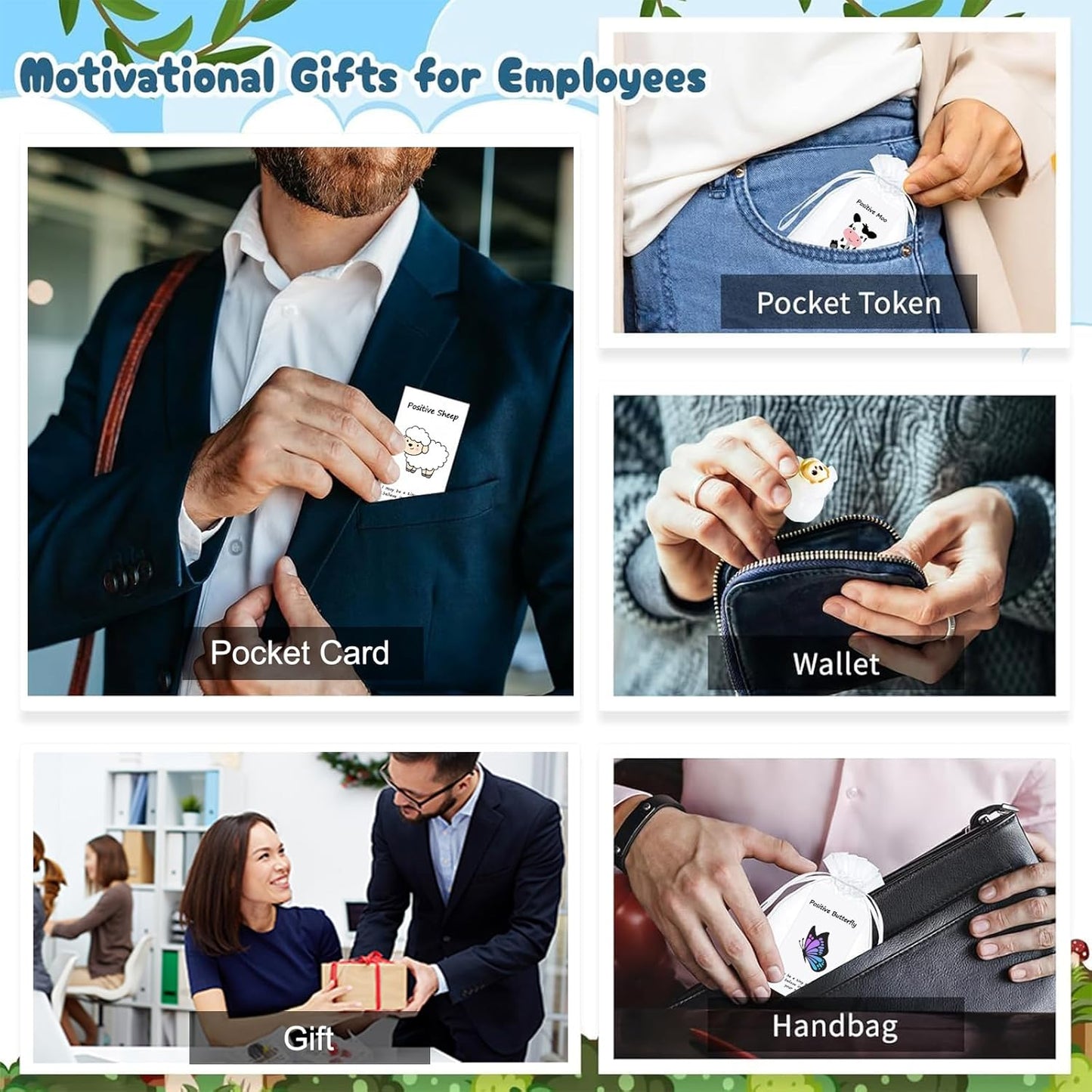 20 Set Employee Appreciation Gifts Bulk for Thank You Staff Back to School Student Teacher Office Coworker Nurse Pocket Gift Favors Animal Pun Inspirational Note Cards Cow Butterfly Flamingo Favors