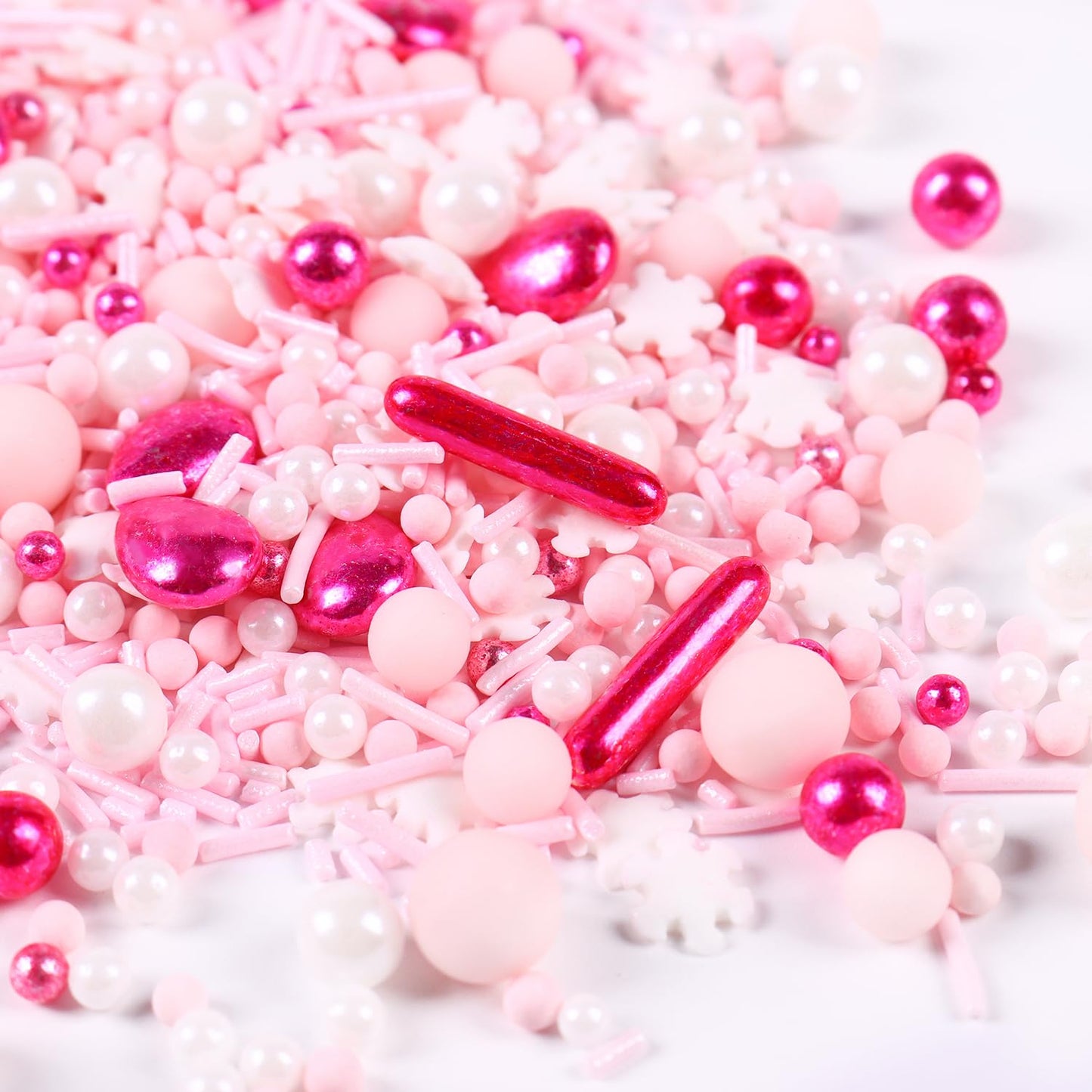 Pink Sprinkles for Cake Decorating, Pink Pearl Sprinkles, Metallic Sprinkle Mix for Cupcakes, Macaron, Ice Cream, and Cookies(120g/4.23oz)