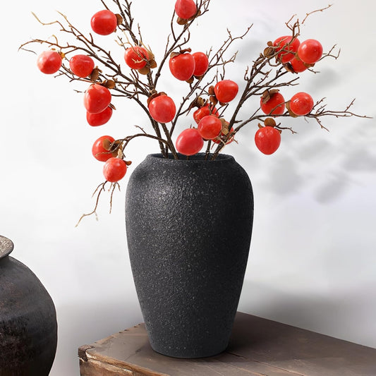 Large Rustic Vase for Flowers,10'' Black Farmhouse Ceramic Vases for Home Decor, Minimalist Decorative Tall Vase for Living Room, Entryway, Shelf, Premium Pottery Clay Table Centerpiece Decor