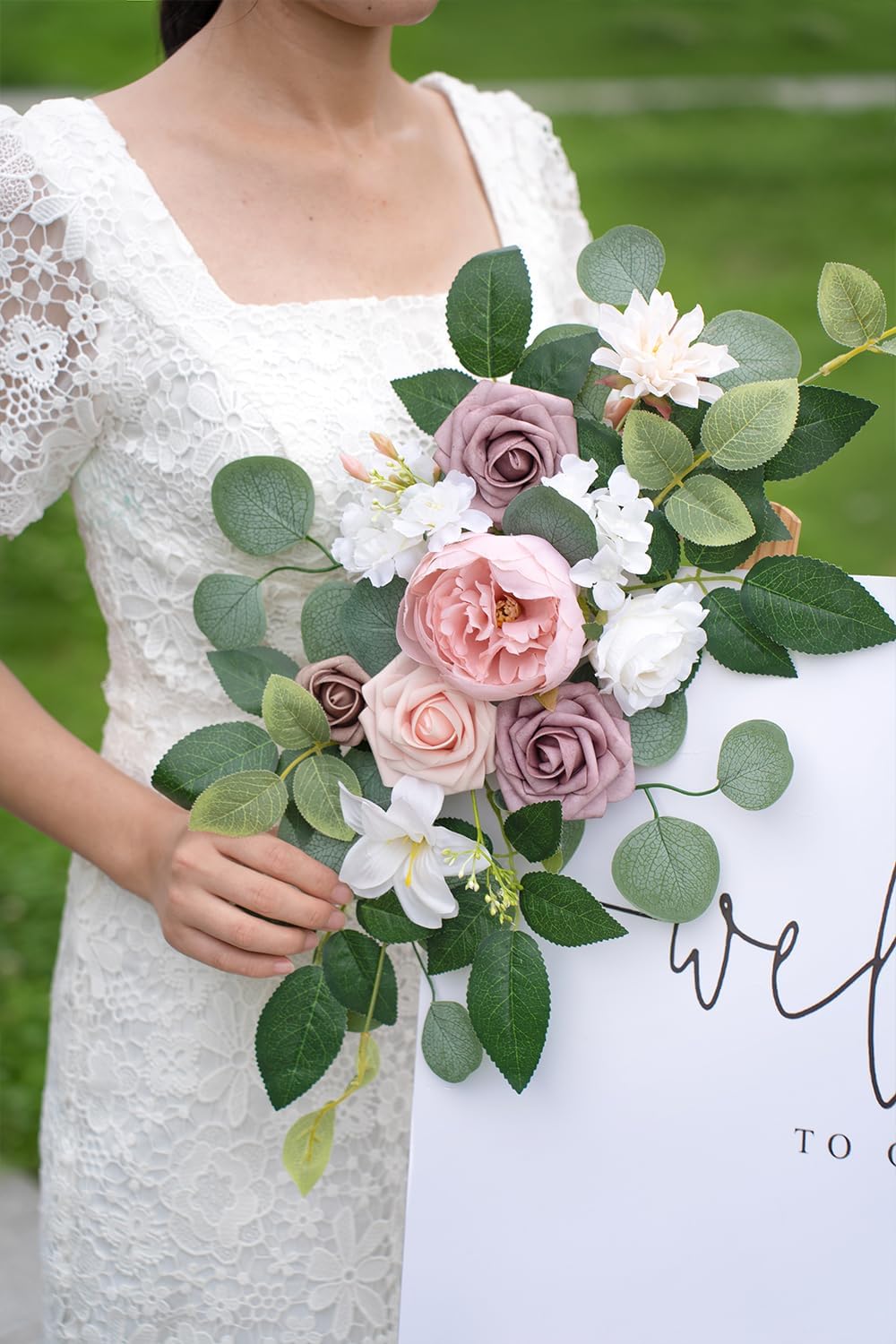 WEIERYUE(Pack of 2 Artificial Flowers Decorations,Artificial Arch Backdrop Garlandfor Ceremony Party Reception Entrance Welcome Easel Door Floral Decor Wall Home Entryway Outdoor(Bean Paste Powder)