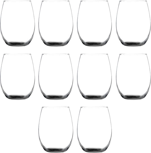 DISCOUNT PROMOS Stemless Wine Glass 9 oz. Set of 10, Bulk Pack - Great for Wedding Favors, Bachelorette Party and More - Black Bottom Color