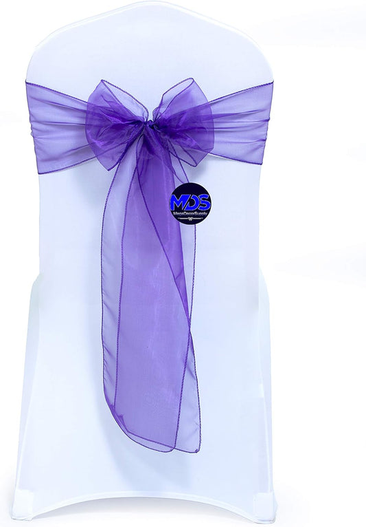 MDS Pack of 200 PCS Organza Chair Sashes Wider Dining Chair Bows Ribbon Tie Back for Wedding Party Birthday Bridal Shower Reception Event Banquet Home Chair Cover Decoration - Purple
