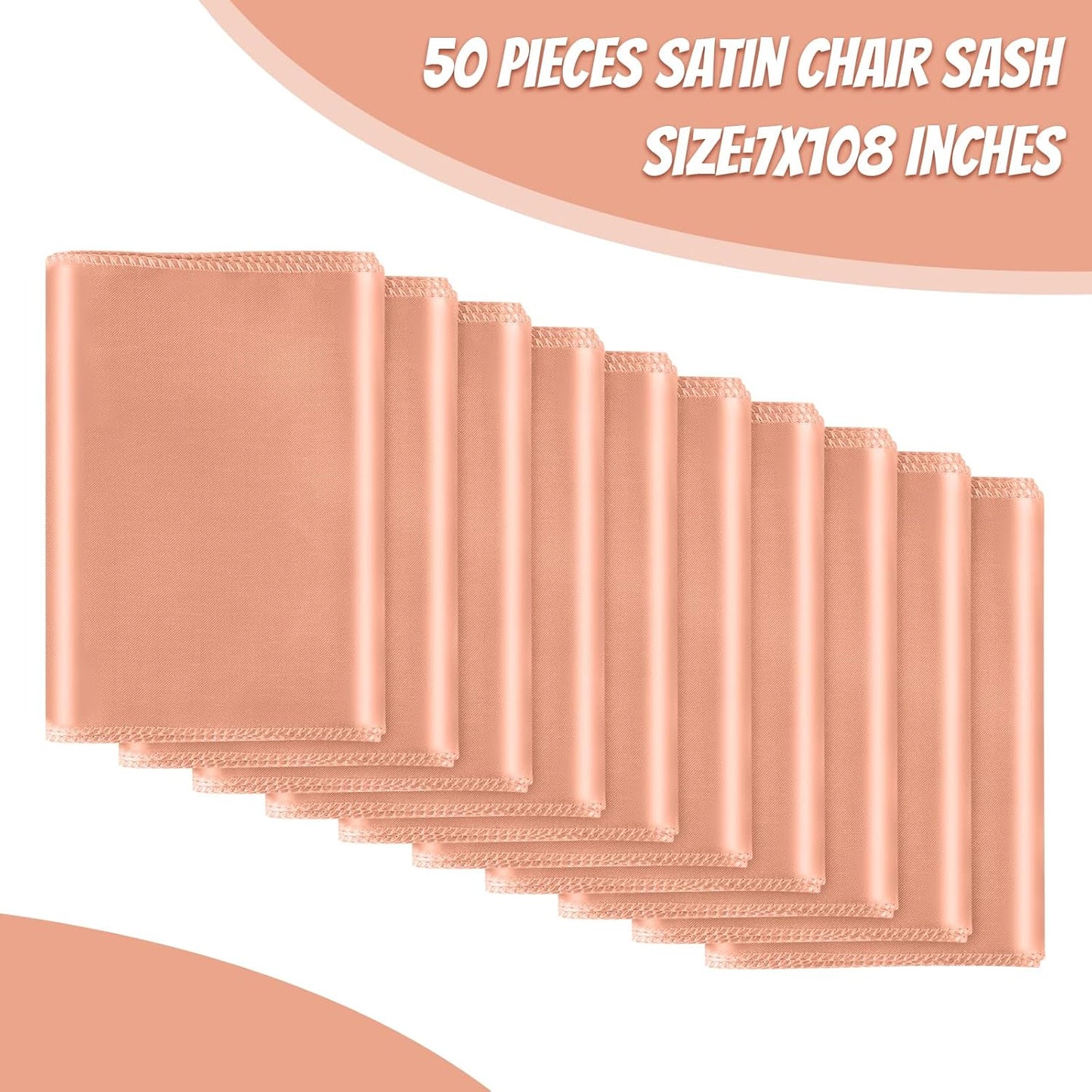 50 PCS Rose Gold Satin Chair Sashes Bows Universal Chair Ribbon Ties Back Sash for Wedding Party Reception Events Banquets Hotel Event Chair Cover Decoration (7x108 inch)