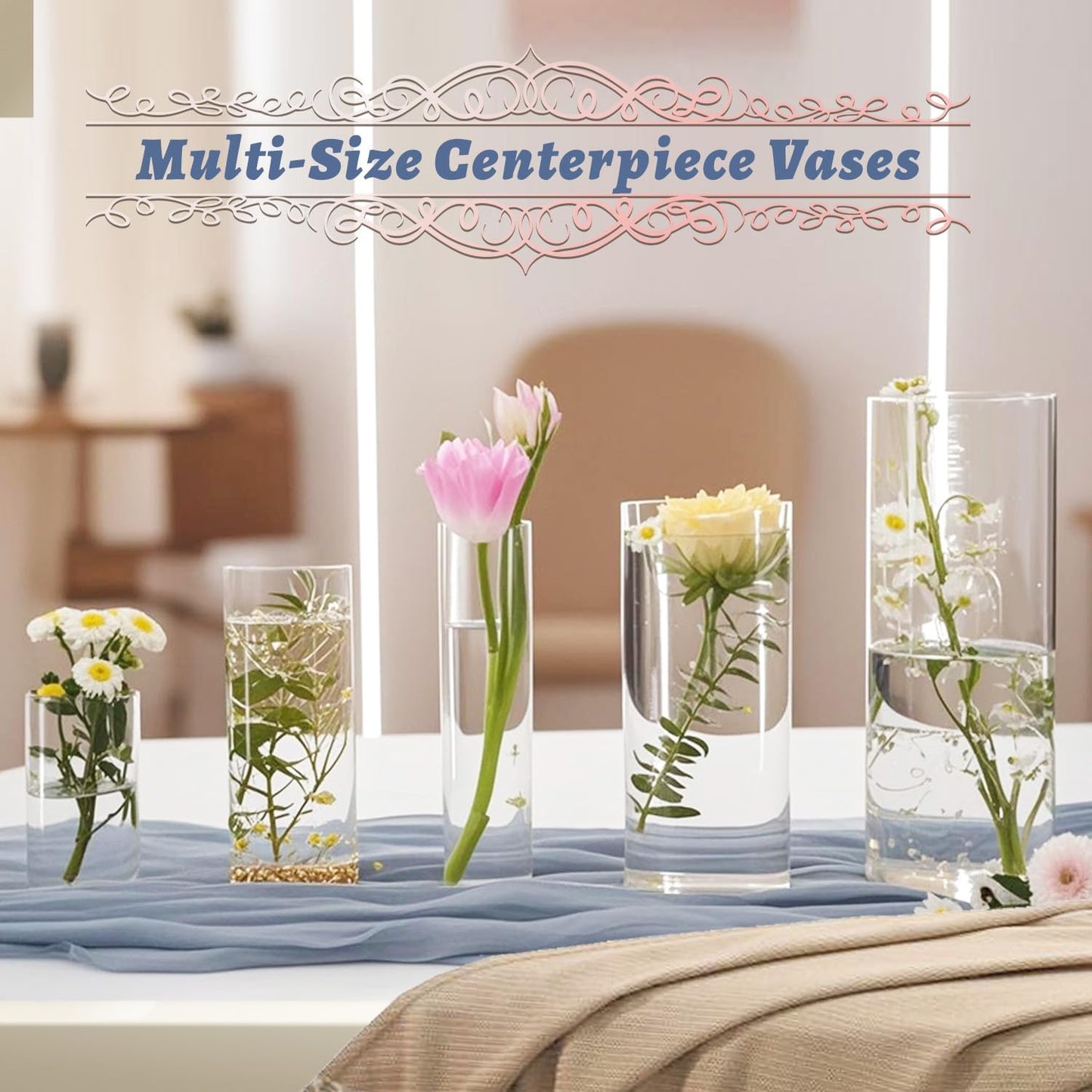 30pcs Glass Vase Cylinder Vases for Centerpieces Small Flower Glass Vases Home Decor Centerpiece Table Clear Flower Vase Decorations for Wedding＆Holiday 4,6,7.5,8,10 Inch Tall