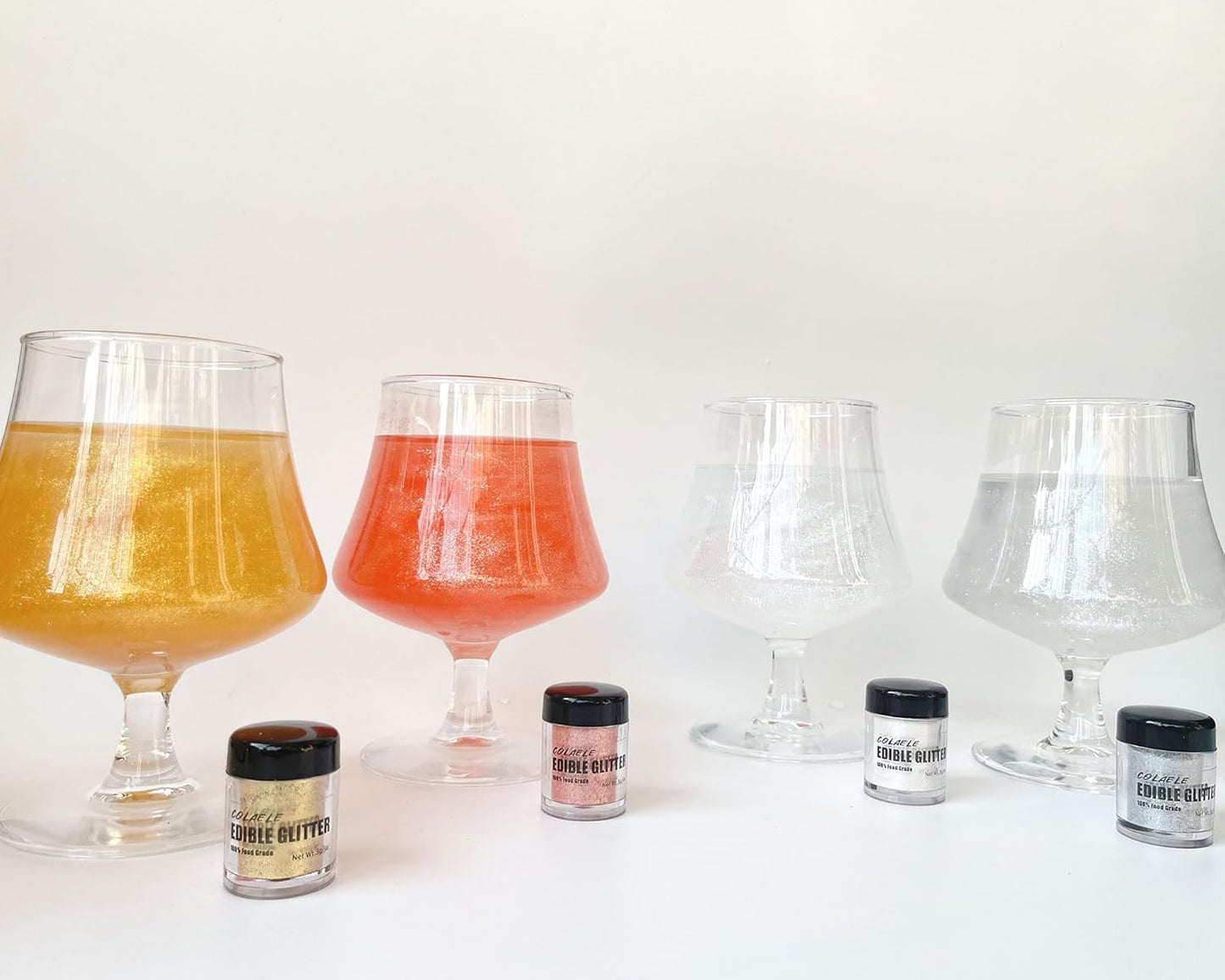 Edible Glitter for Drinks Cakes Christmas Set - Colaele 4 Colors Shimmering Luster Dust Disco Glitter Food Grade Metallic Food Coloring Glimmer for Strawberries, Chocolates, Fondant, Pops, Vegan