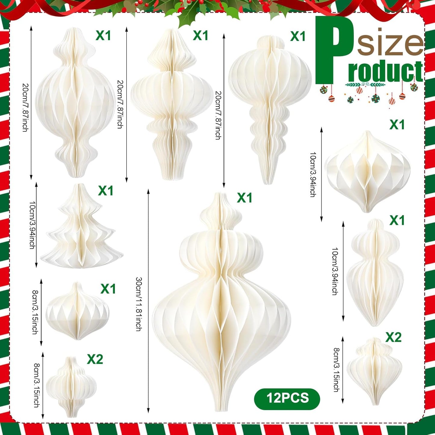 Cinnvoice 16 Pcs White Paper Snowflake Decorations 12 Pcs Christmas Paper Honeycomb Balls Ornaments Xmas Hanging Decorations Birthday Party Supplies for Christmas Tree Winter Party Wonderland