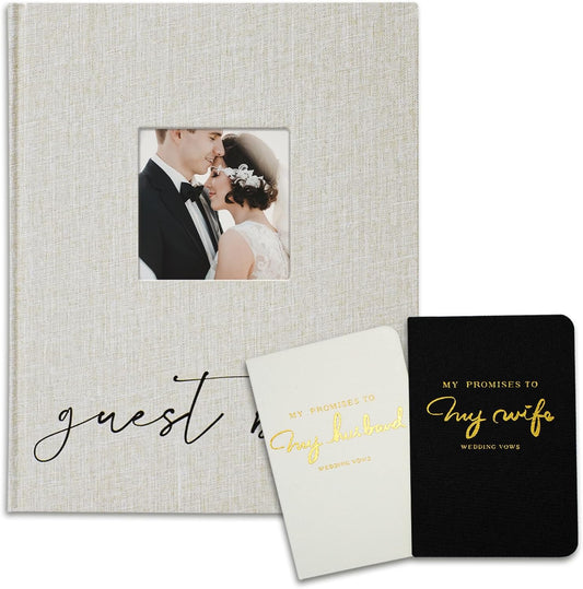 Vienrose Wedding Guest Book Set with 2 Vow Books and A Guest Book,Sign-in Book Personalized Linen Guestbook Polaroid Guest Book Wedding Reception Registry Book