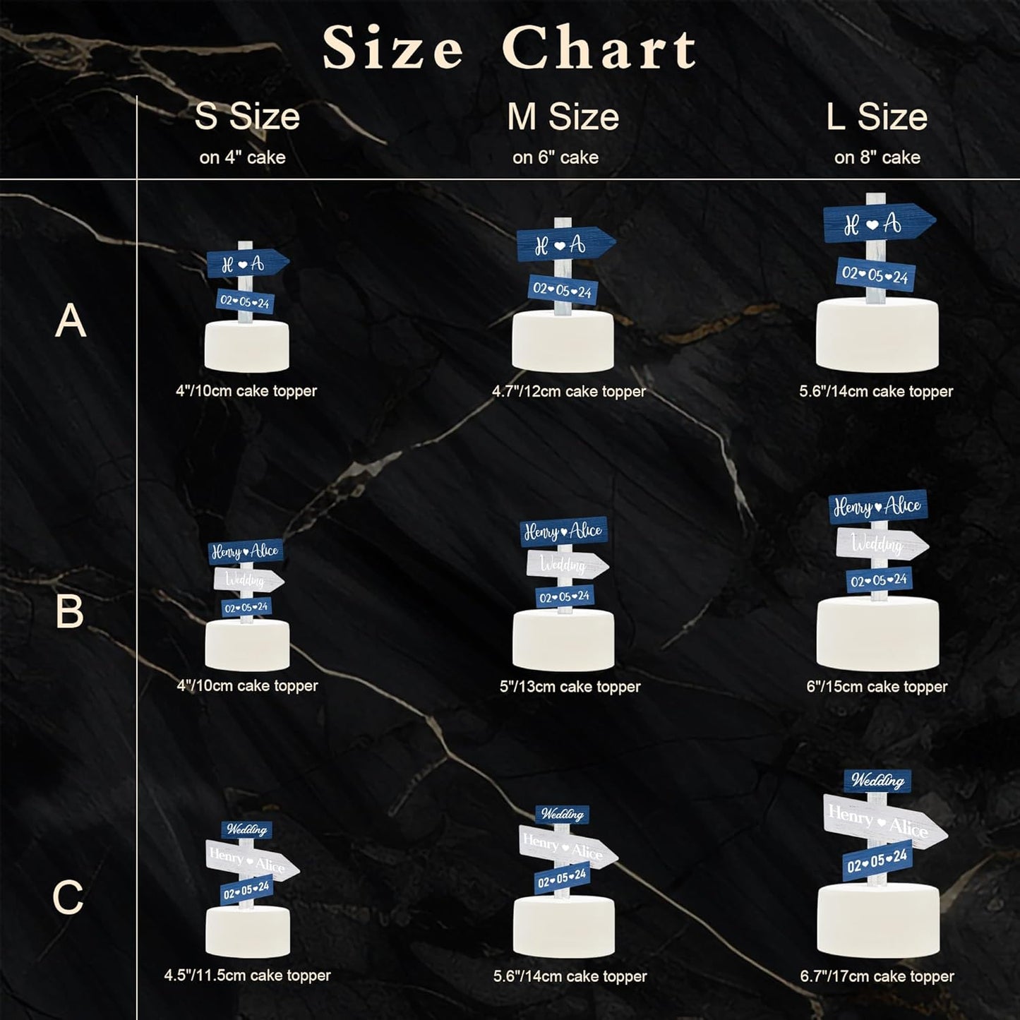 Personalized Ocean Themed Wedding Cake Topper in Wood Custom Bride & Groom Names Initials Wedding Date Cake Decoration (Navy)