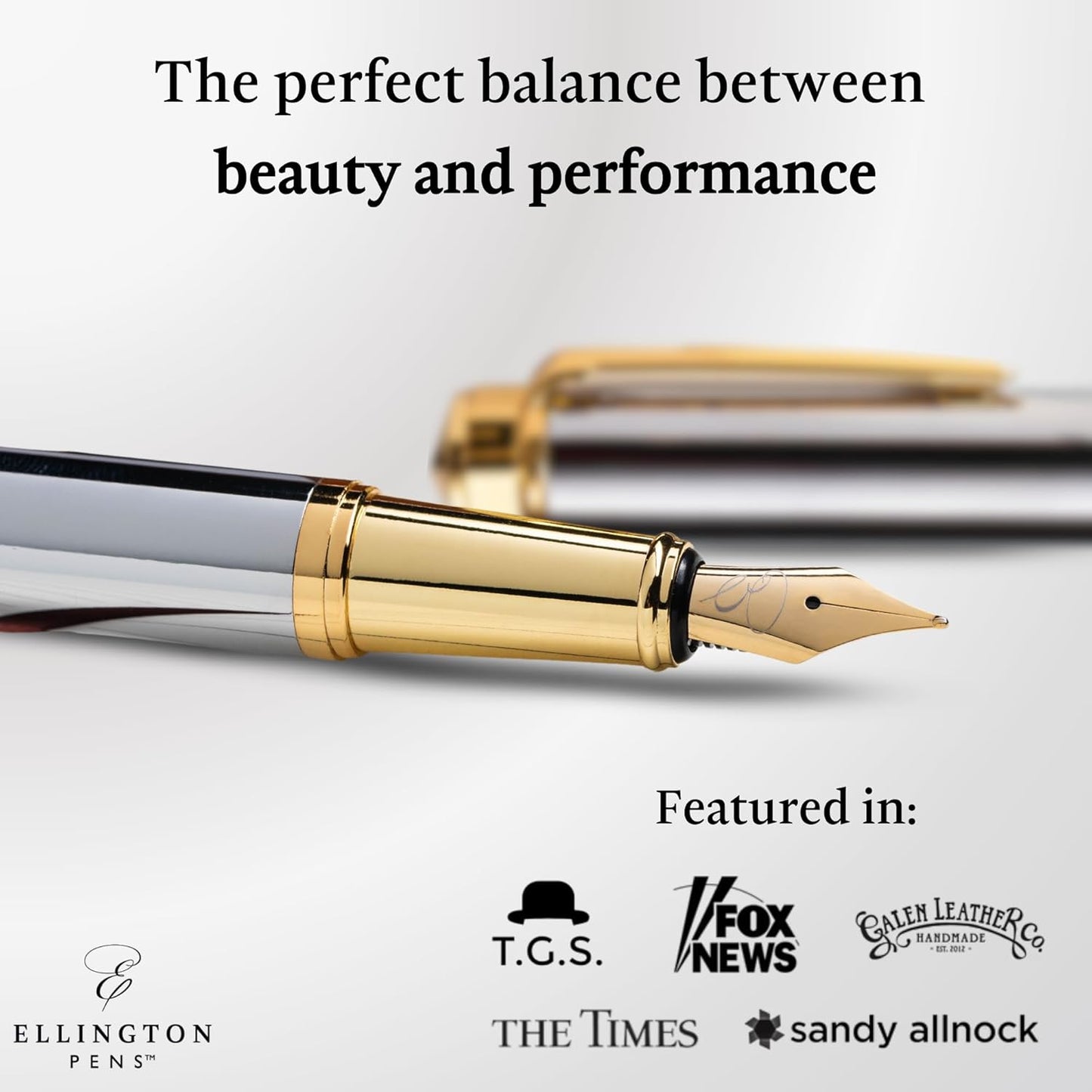 Ellington Pens Luxury Fountain Pen Set- Fountain Pens for Writing - Smooth Medium Nib - Includes Refillable Ink Converter, 3 Ink Cartridges [Black & Blue], Gift Box - Elegant Calligraphy