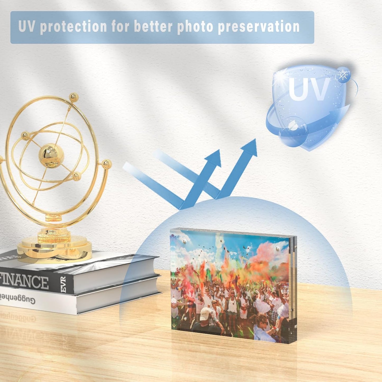 HELPLEX 5 Pack 6x8 Acrylic Picture Frames, 20mm Thicker Frameless Clear Double Sided Magnetic Frame, Free Standing Desktop Display Stand