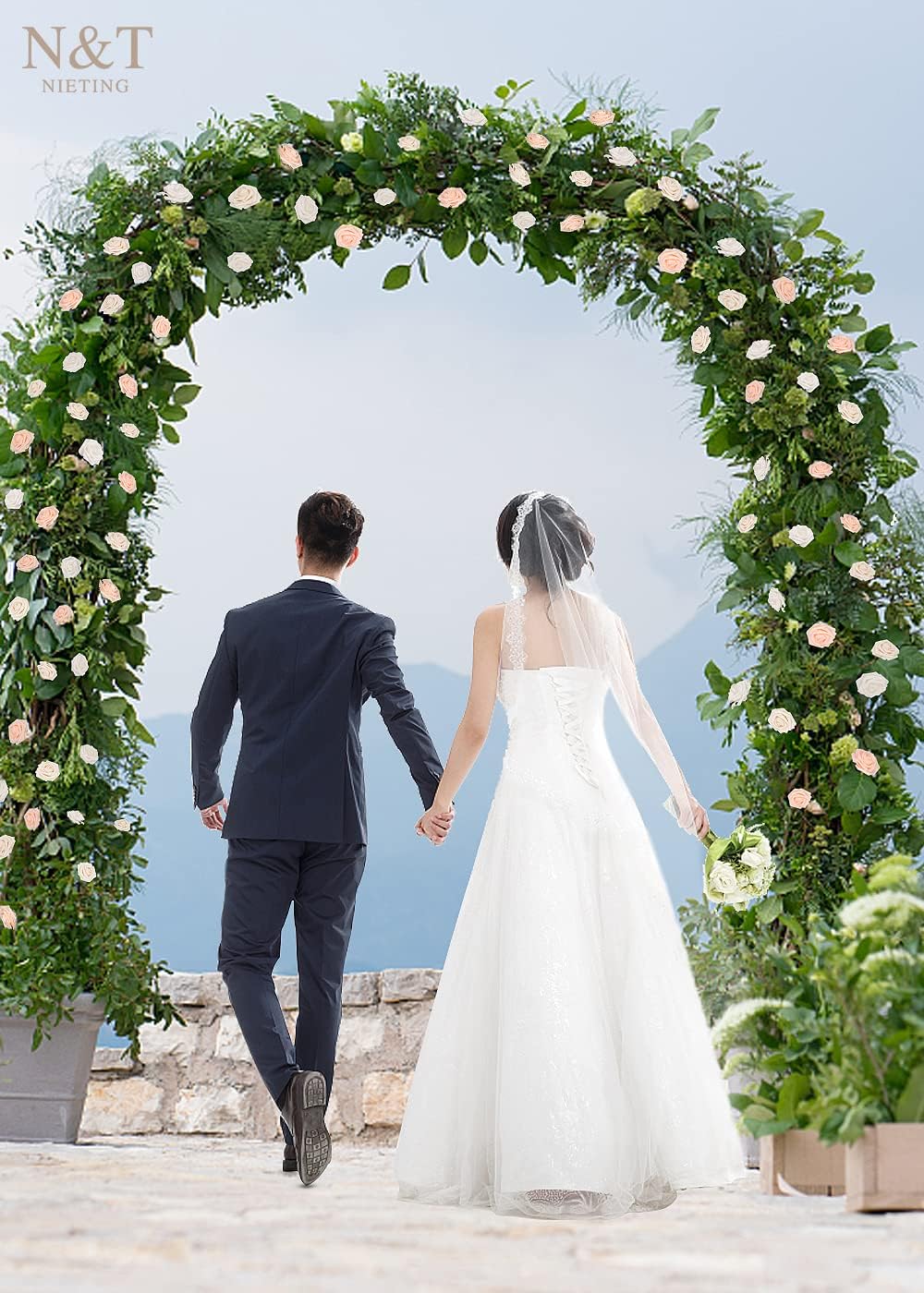 N&T NIETING Artificial Flowers, 25Pcs Fake Rose Flowers Roses for DIY Wedding Bouquets Centerpieces Bridal Shower Party Home Flower Arrangement Decorations, Series Blush Pink