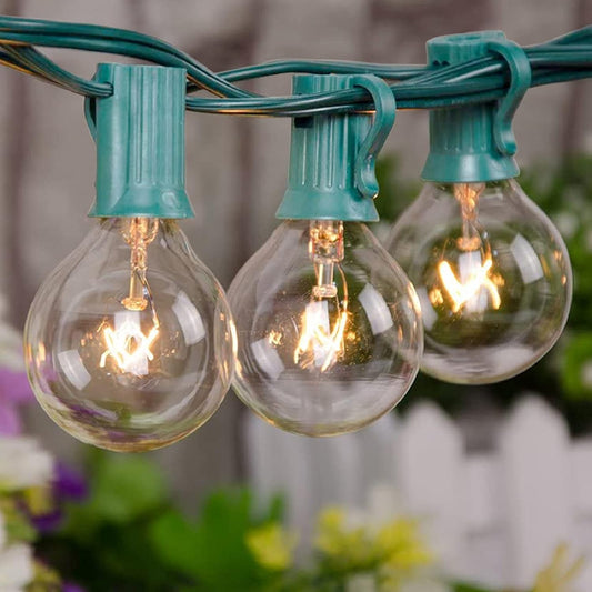 SUNSGNE 25Ft Christmas String Lights, G40 Globe String Light with 27 Clear Bulbs, UL Certified for Outdoor Indoor Garden Party Wedding Pergola Backyard Patio Xmas Decoration, Green Wire