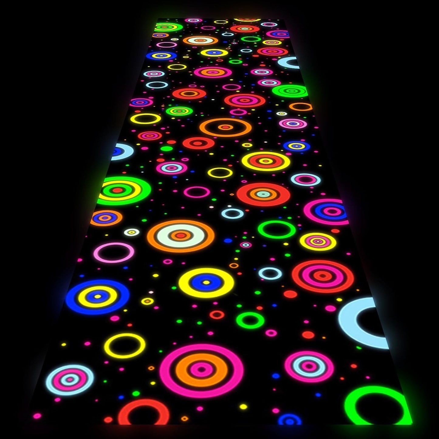Haull 118 x 39 Inch Neon Light up Dance Floor Glow in The Dark Runner UV Reactive Blacklight Floor Aisle Runner Decor Wall Props for 80s 90s Neon Birthday Party Decorations(Ring)