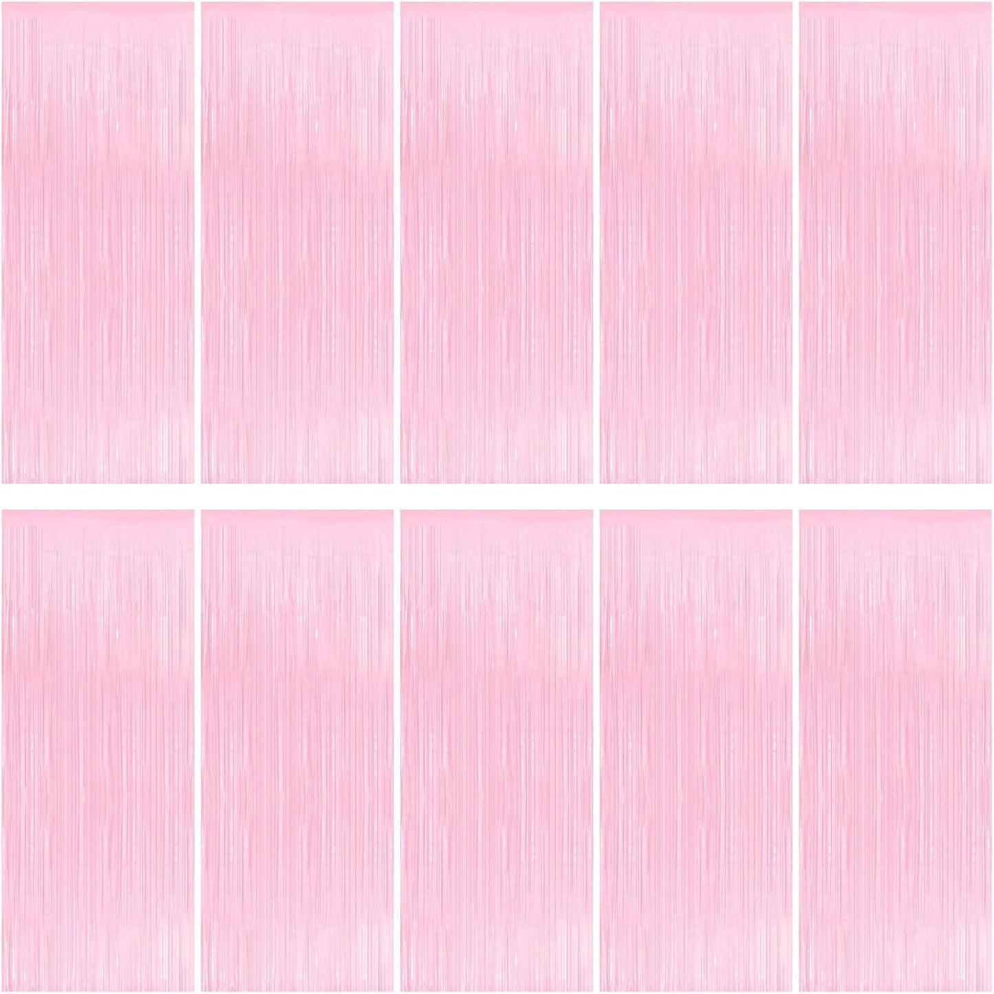 10 Pack Pink Foil Curtain Backdrop 3.2ft x 8.2ft Macaron Tinsel Foil Fringe Curtains Streamer Photo Booth Backdrop for Birthday Party Baby Shower Engagement Wedding Holiday Decoration (Macaron Pink)