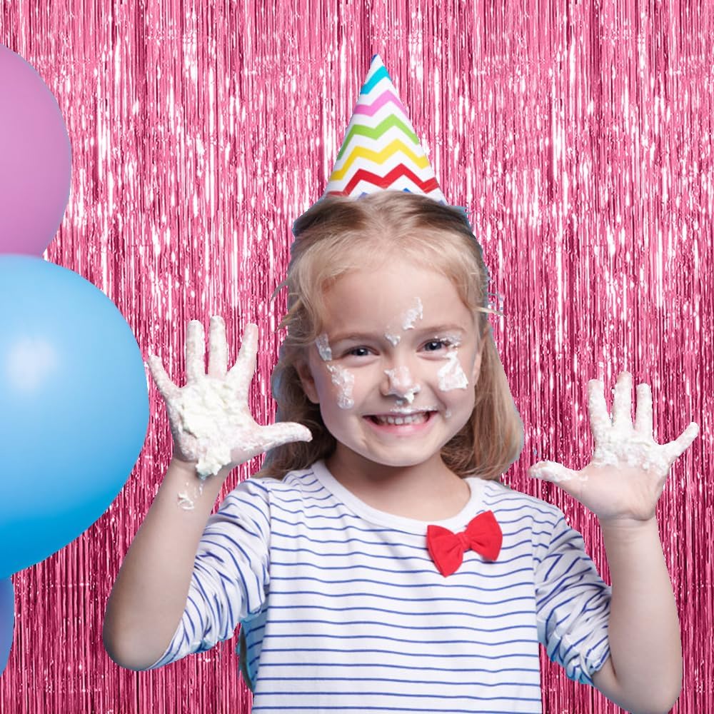 20 Pack Foil Curtain Backdrop Pink Metallic Tinsel Foil Fringe Curtains Photo Booth Props for Birthday Wedding Engagement Baby Shower Bachelorette Christmas Holiday Celebration Party Decorations