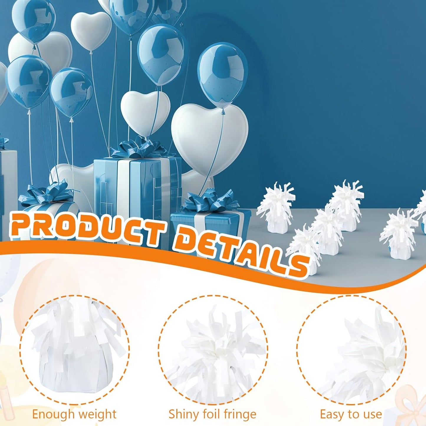 6 Pack White Balloon Weights Metallic Holder Anchors Balloon Holder Weights for for Birthday 2025 Graduation Party Christmas Wedding Celebration Decoration (White)