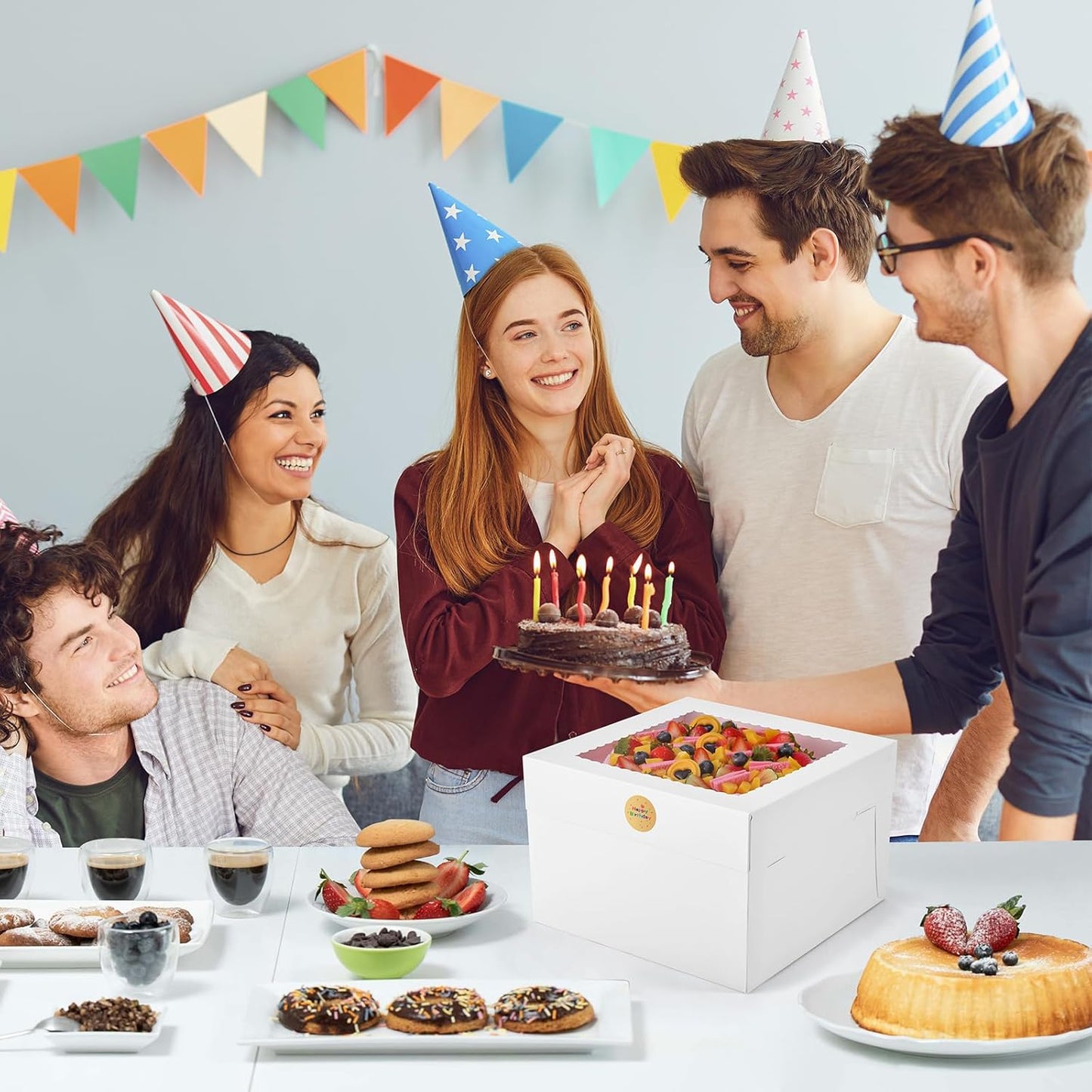 12Pcs Cake Boxes, 12x12x8 Inches Tall Bakery Boxes with Window, Large White Disposable Tier Cake Containers for Pastries, Pie, Cookies, Chocolates, Cupcakes, Birthday Party Dessert Boxes