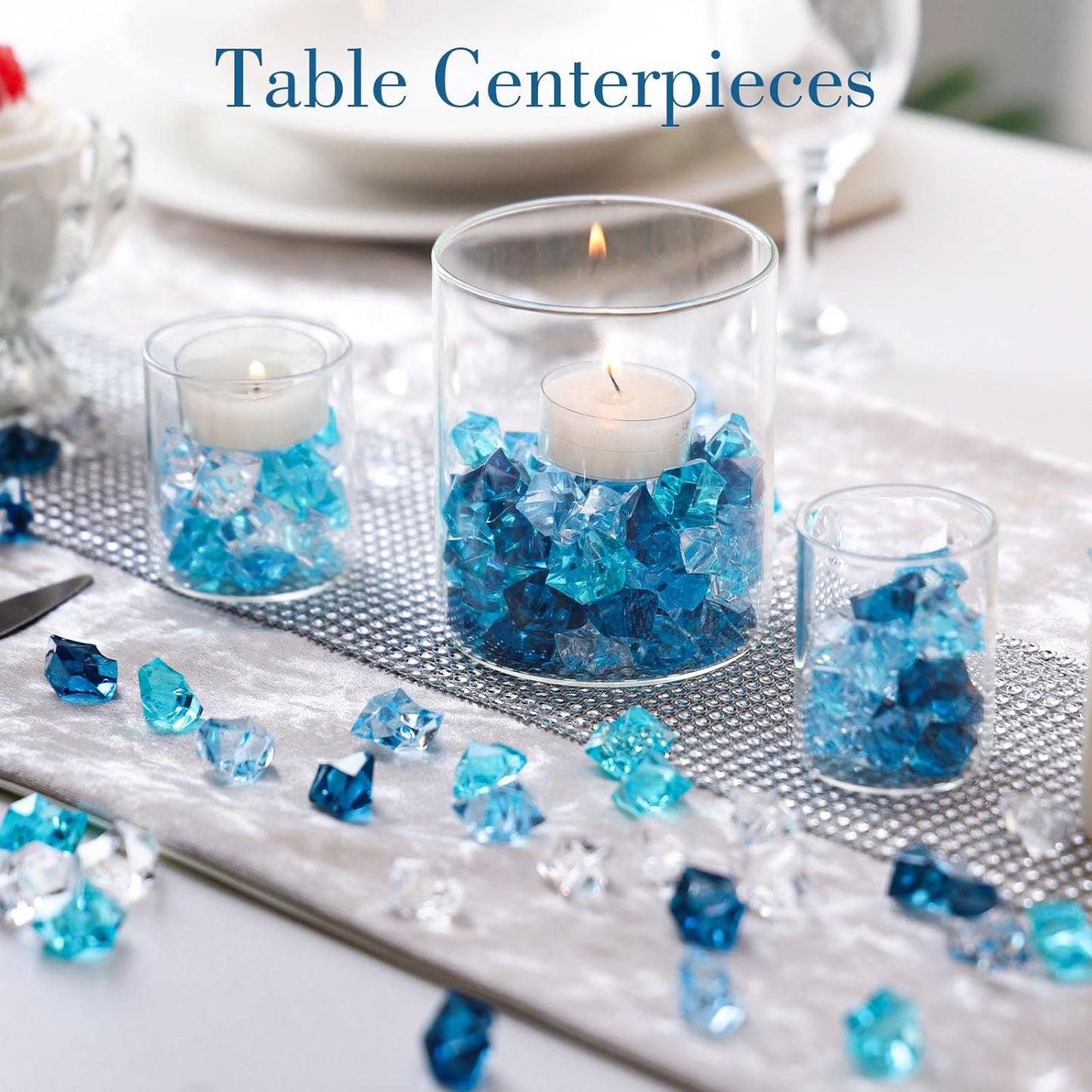 DomeStar 500PCS Fake Ice, Assorted Acrylic Glass Beads,Vase Fillers Fish Tank Decor Table Scatter Decoration