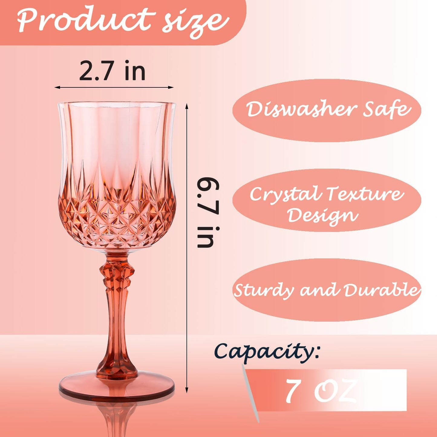Plastic Wine Glasses，Plastic Goblets Vintage Style Cordial Drinking Glasses for Wedding Reception, Grand Event Party Supplies (12, Rose Gold)