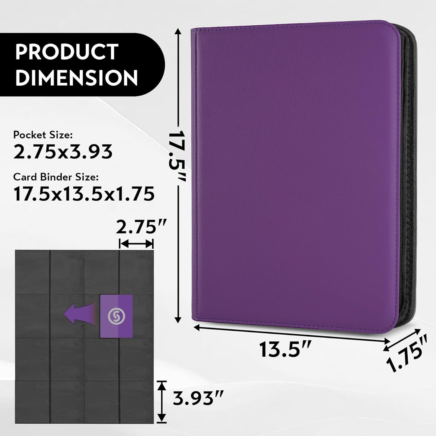 1000+ Pockets Trading Card Binder, Premium 16 Pocket Card Binder, Ringless Side Loading Collection Album Holder Folders for MTG, TCG, Game Cards & Sports Cards (Purple)