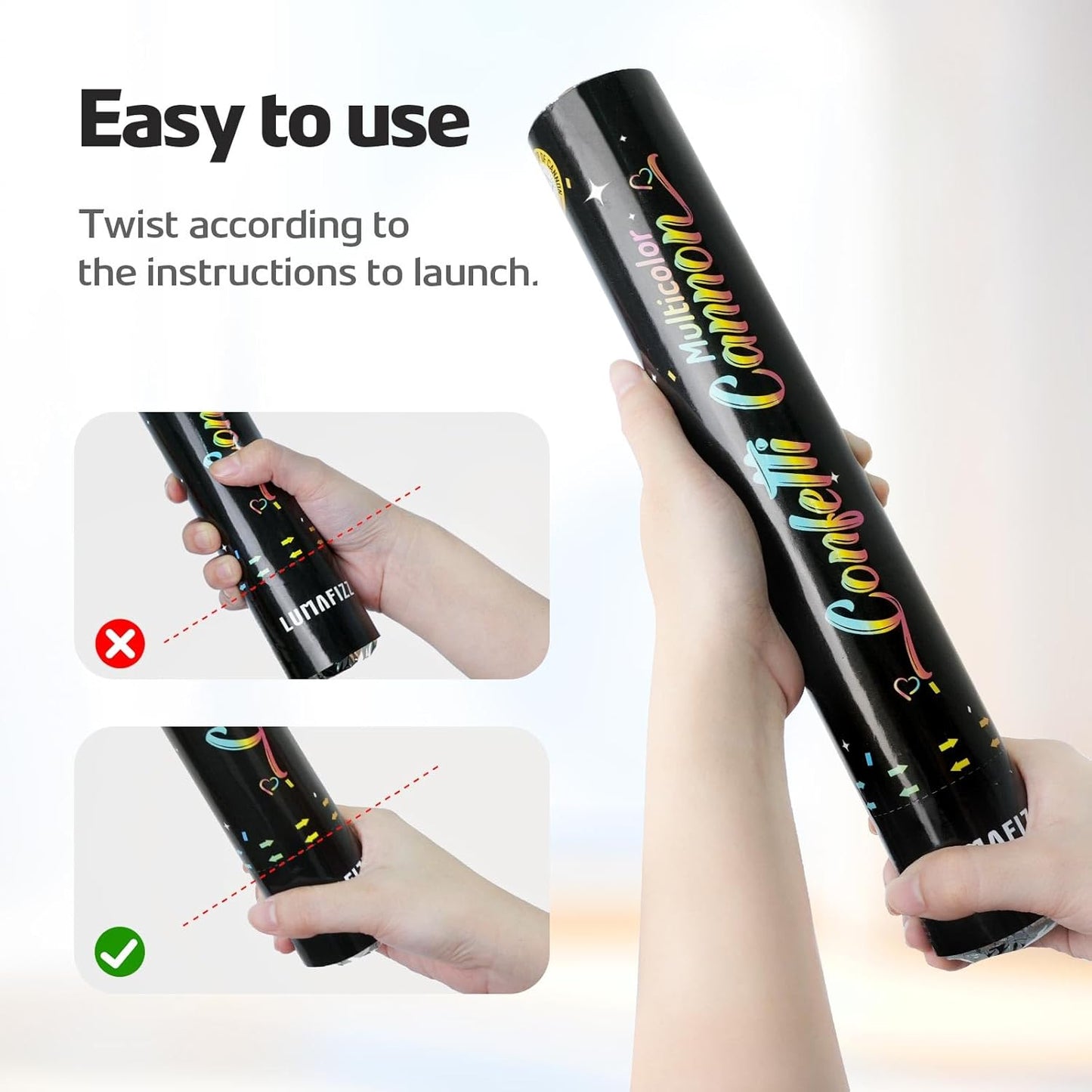 12 InchConfetti Biodegradable [6 Pack Confetti Cannons | Multicolor Confetti Poppers for Wedding Celebration, Birthday PartyChristmas Eve and New Year Celebration (black)