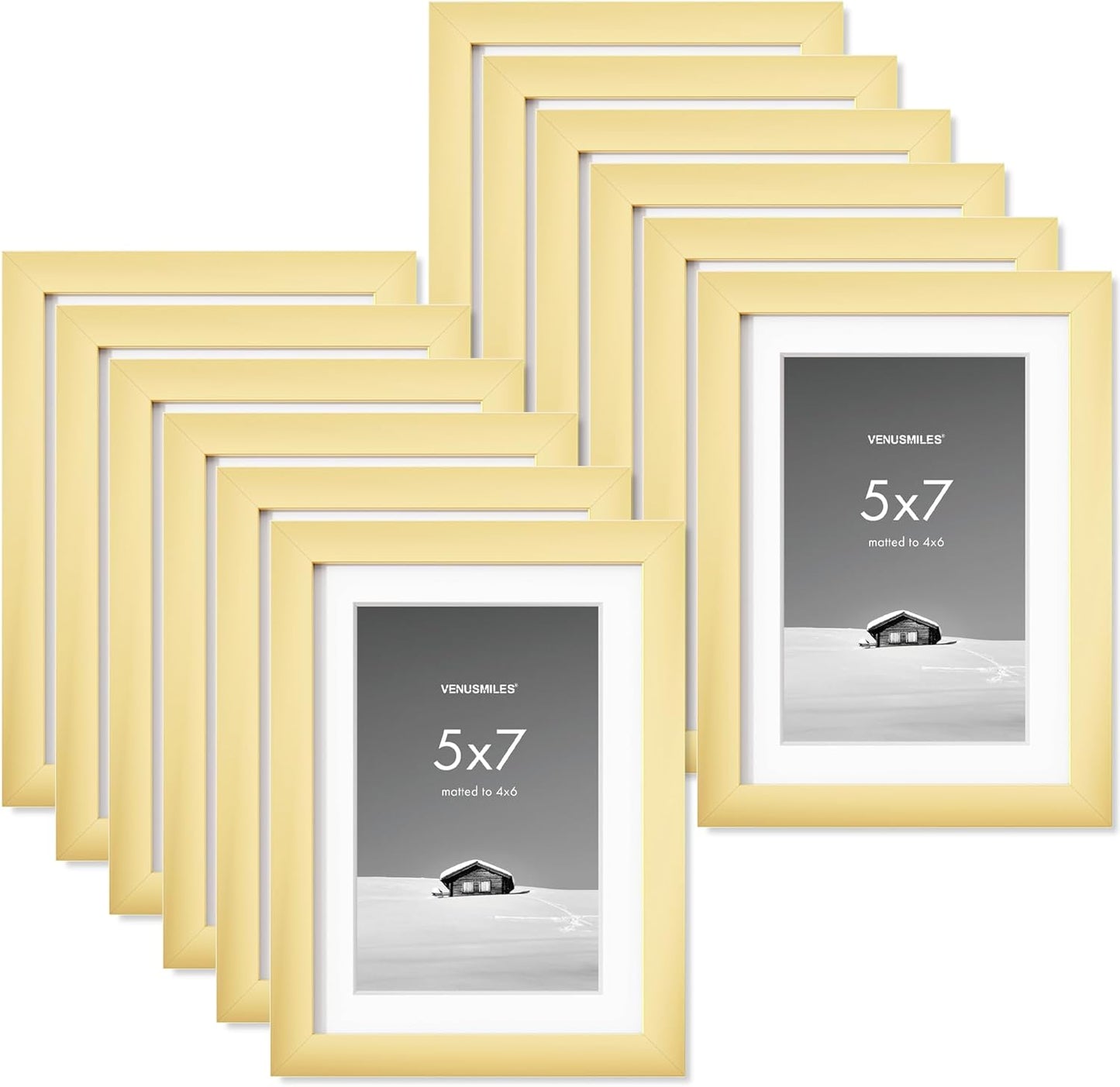 5x7 inch Picture Frame, 5x7 Photo Frames with 4x6 Removable Mat - High Definition Plexiglass - Vertical and Horizontal Display - Wall Hanging Frame - Gold, 12 Pack