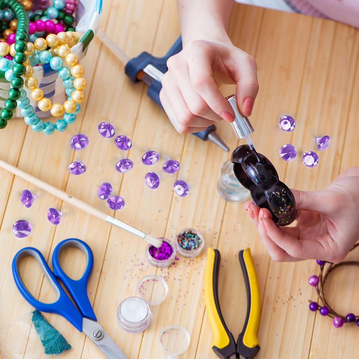 Acrylic Diamond Fake Gems Vase Filler, Babenest 240pcs 3/4 Inch Faux Diamonds Crystals Jewels for Table Scatters Wedding Party Event Arts & Crafts Birthday Decoration Favor(240, Purple)