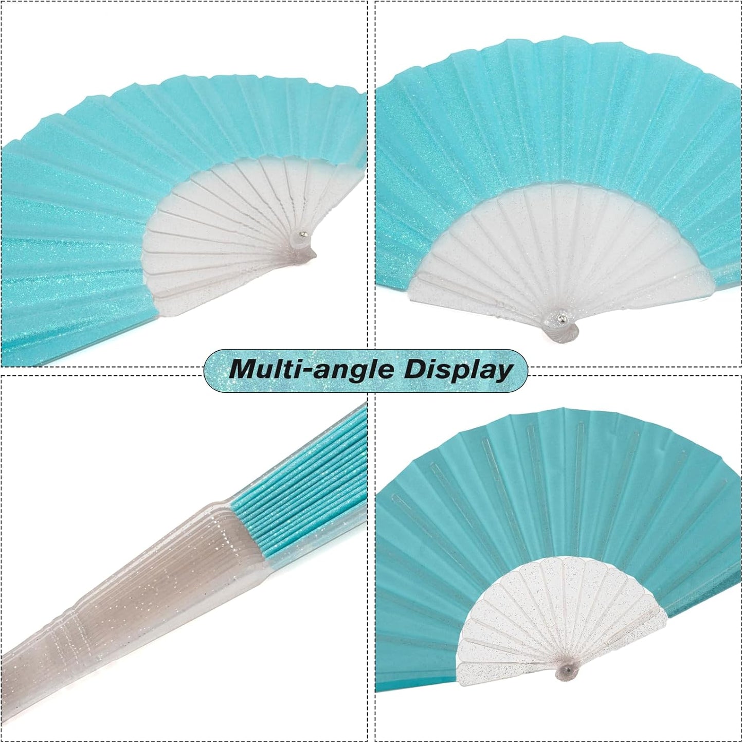 24 Pack Handheld Fan,Folding Hand Glitter Fan with Shining Transparent Fan Rib – Ideal for Wedding, Church, Festival, Dance, Tea Party, Club, and EDM Accessories, Sky Blue