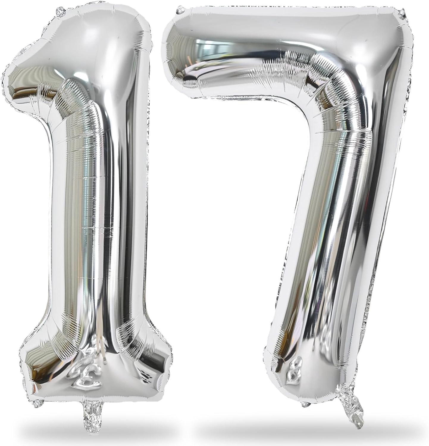 Large Silver Number 17 Balloon, Foil Number 1 and 7 Helium Balloon, 40 Inch Mylar Self Inflating Number 17 Balloon Set for Girls Boys 17th Birthday Party Decor Women Anniversary Decorations Supplies
