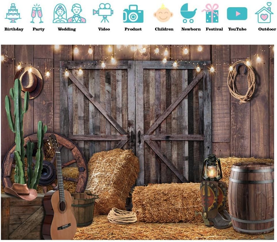 SJOLOON Western Backdrop Rustic Vintage Barn Backdrop Western Themed Party Decoration Photoshoot 12534 (7x5FT)