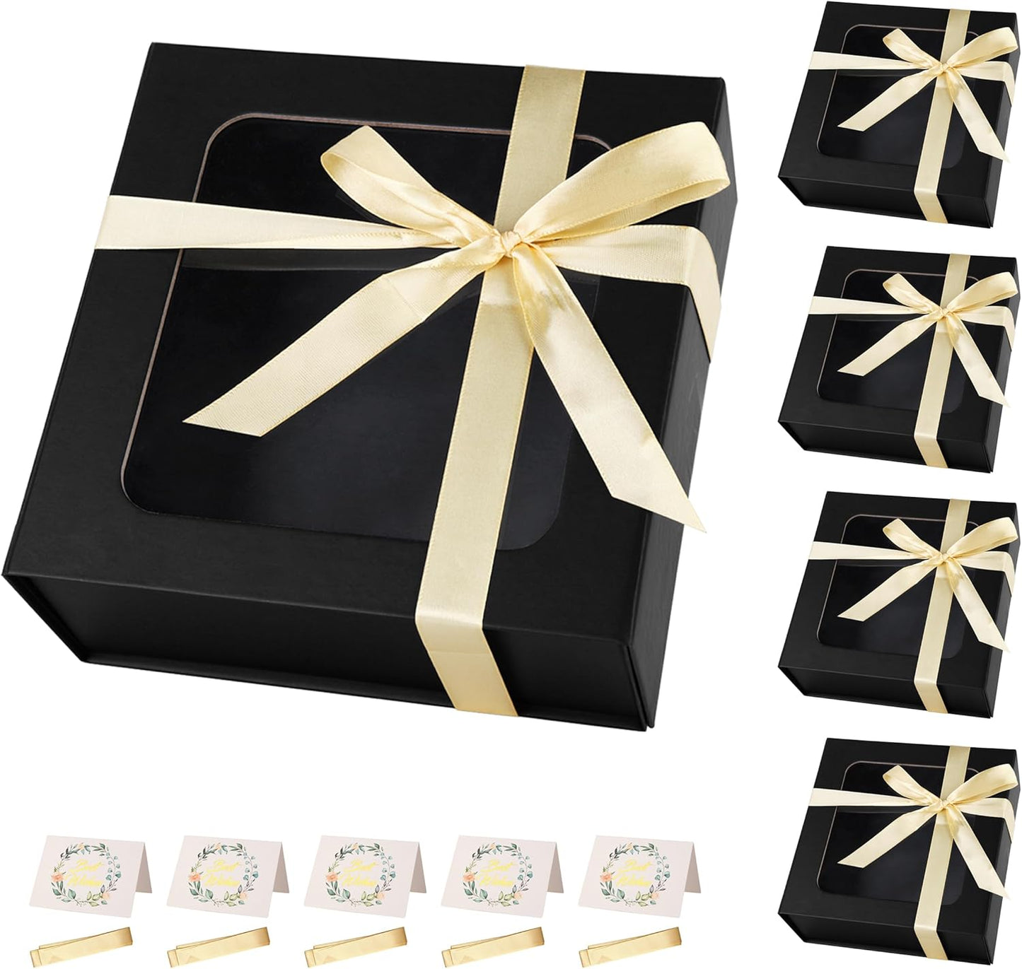 Black Gift Boxes with Window,7.5"x7.5"x3.1" Bridesmaid Boxe for Gift Giving,Birthday Gift Box with Magnetic,Closure Lid Gift Boxes for Presents,Cute Boxe,Luxury for Gift Packaging,Gift Box for Wrapping Gifts