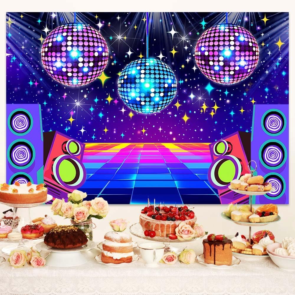 Dance Party Backdrop Retro 80s 90s Theme Stage Dance Ball Music Birthday Party Decoration DJ Photography Background 6 x 4 ft for Baby Shower Picture Photo Shoot Polyester Fabric,Multi2