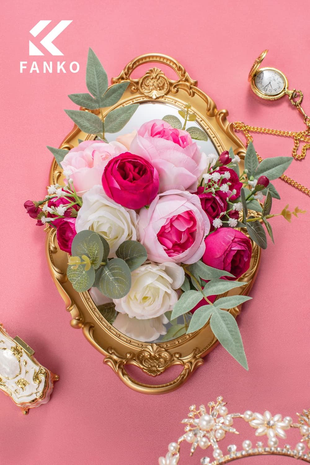 FANKO Rose Artificial Flowers Combo for DIY, Fake Rose Artificial Silk Flowers with Greenery, Real Looking Artificial Faux Flowers for Wedding, Table Decoration, Centerpieces, Party, Home Décor