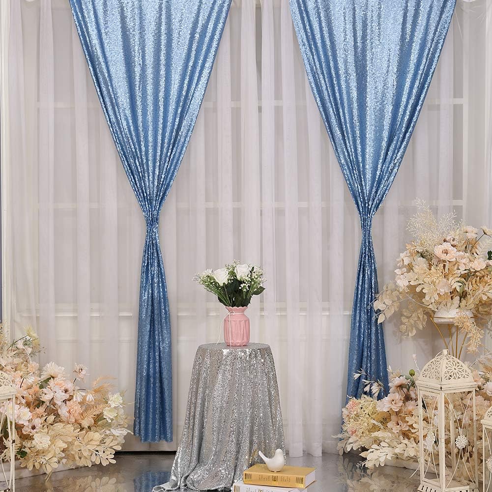 Poise3EHome 2ft x 8ft Baby Blue Sequin Backdrop Curtains 2 Panels Photography Backdrop for Party Decoration, Baby Blue