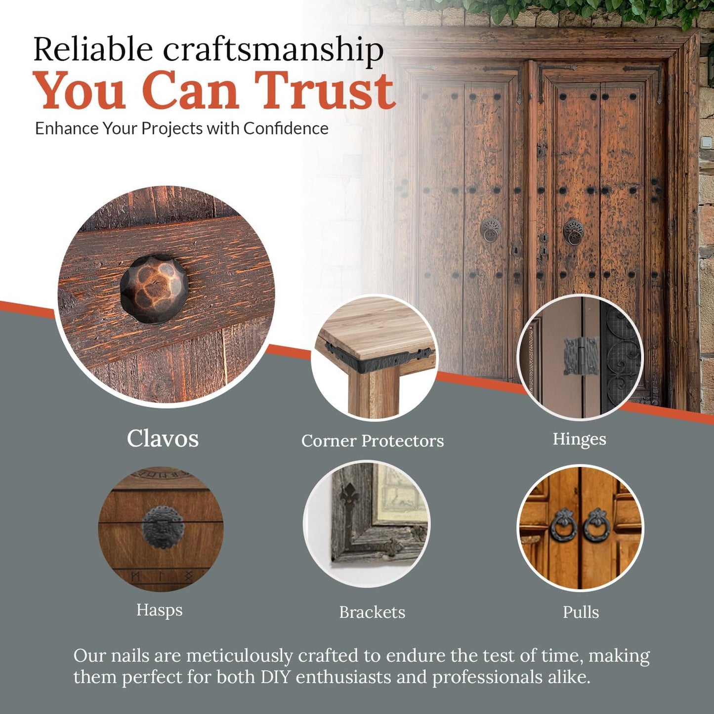 10 Pack 0.75" Round Head Iron Clavos Decorative Nails – Oil Rubbed Bronze – Handmade Rustic Round Fasteners for Farmhouse Shutters, Faux Wood, Barn Doors, Shutters, Gates – Ornamental Wood Accent