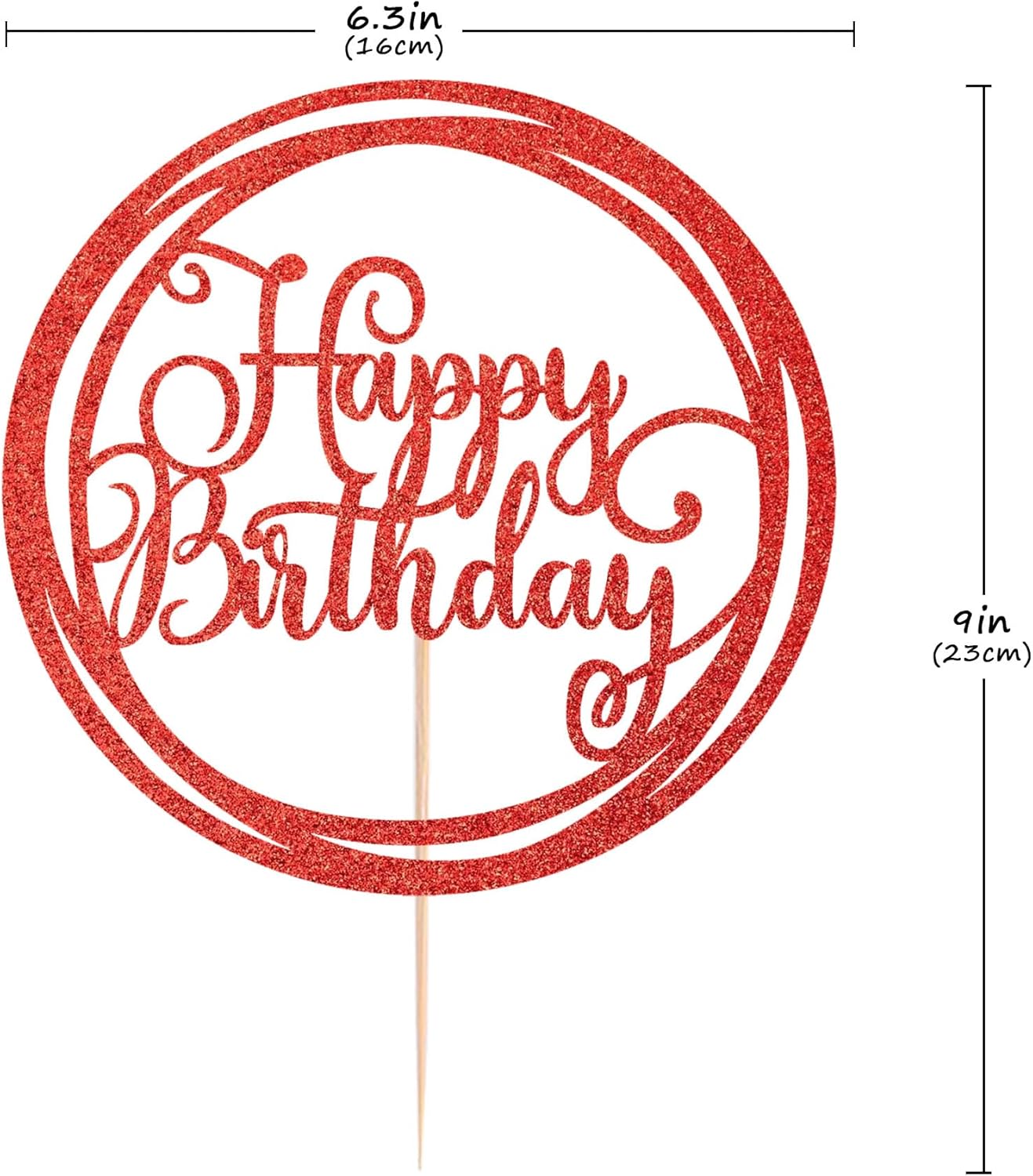 Happy Birthday Cake Topper - Red Glitter Happy Birthday Cake Decoration Supplies for Children or Adults - Happy Birthday Cake Bunting Decor, Photo Booth Props