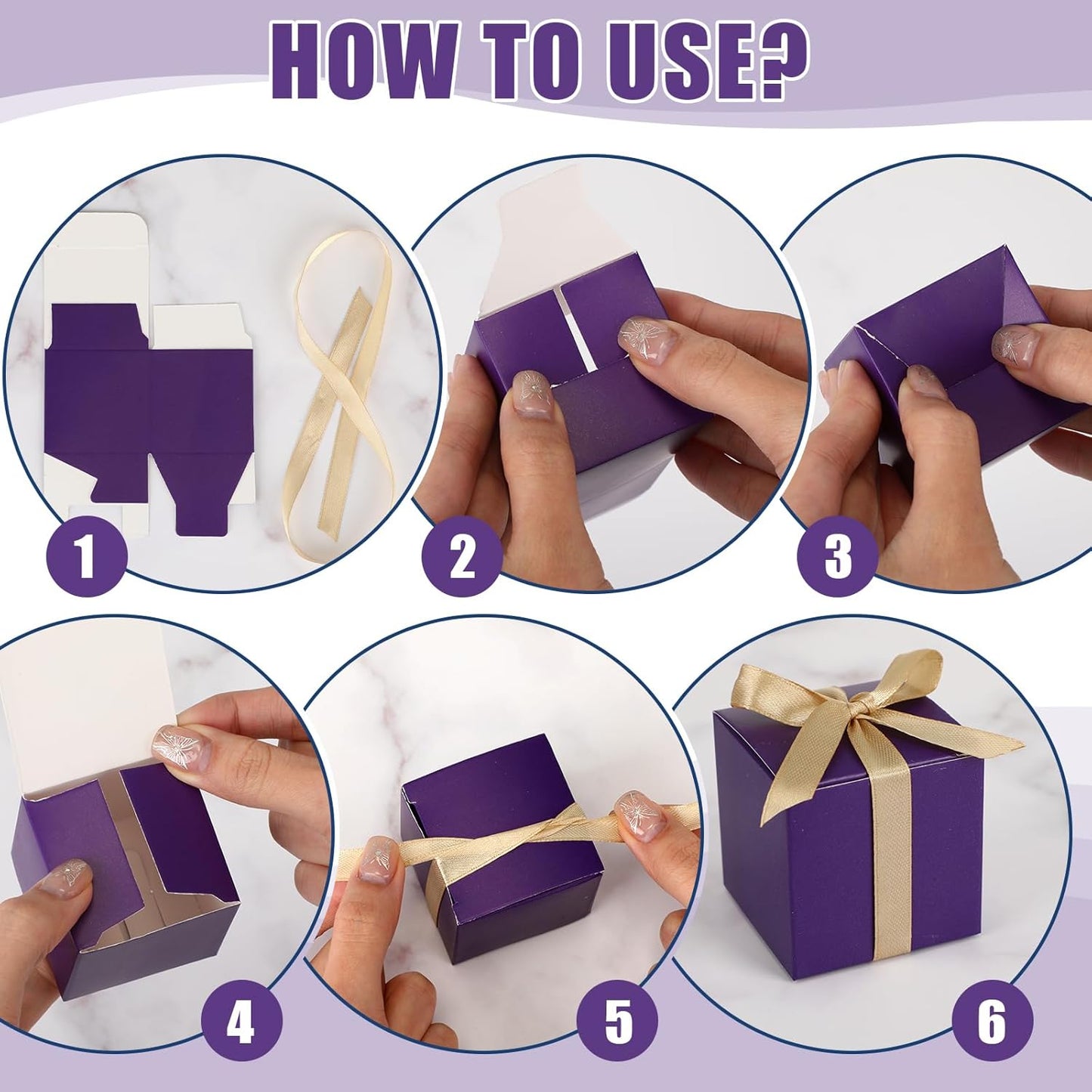 Jutom 100 Pcs Mini Favor Boxes Extra Small Candy Boxes Paper with Gold Ribbon for Christmas Thanksgiving Day Birthday Wedding Anniversary Supplies(2 x 2 x 2 Inch,Purple)