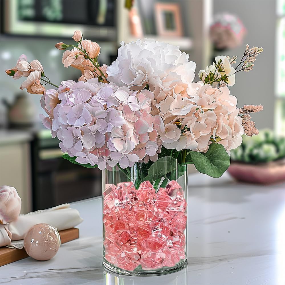 HappyFiller 15 OZ Pink Faux Ice Rocks 170 PCS Fake Crystal Cubes Stones Acrylic Gem for Glass Vase Fillers,Floral Display,Wedding Centerpieces,Party Deecor,Crafts,Table Scatter,Home Decoration